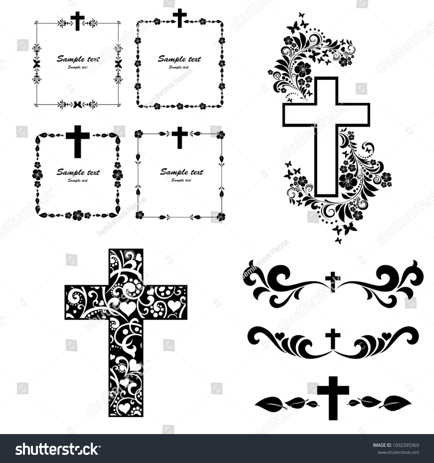 Cross Icons Set Obituary Notice Art Ilustración De Stock 1092395969 Shutterstock