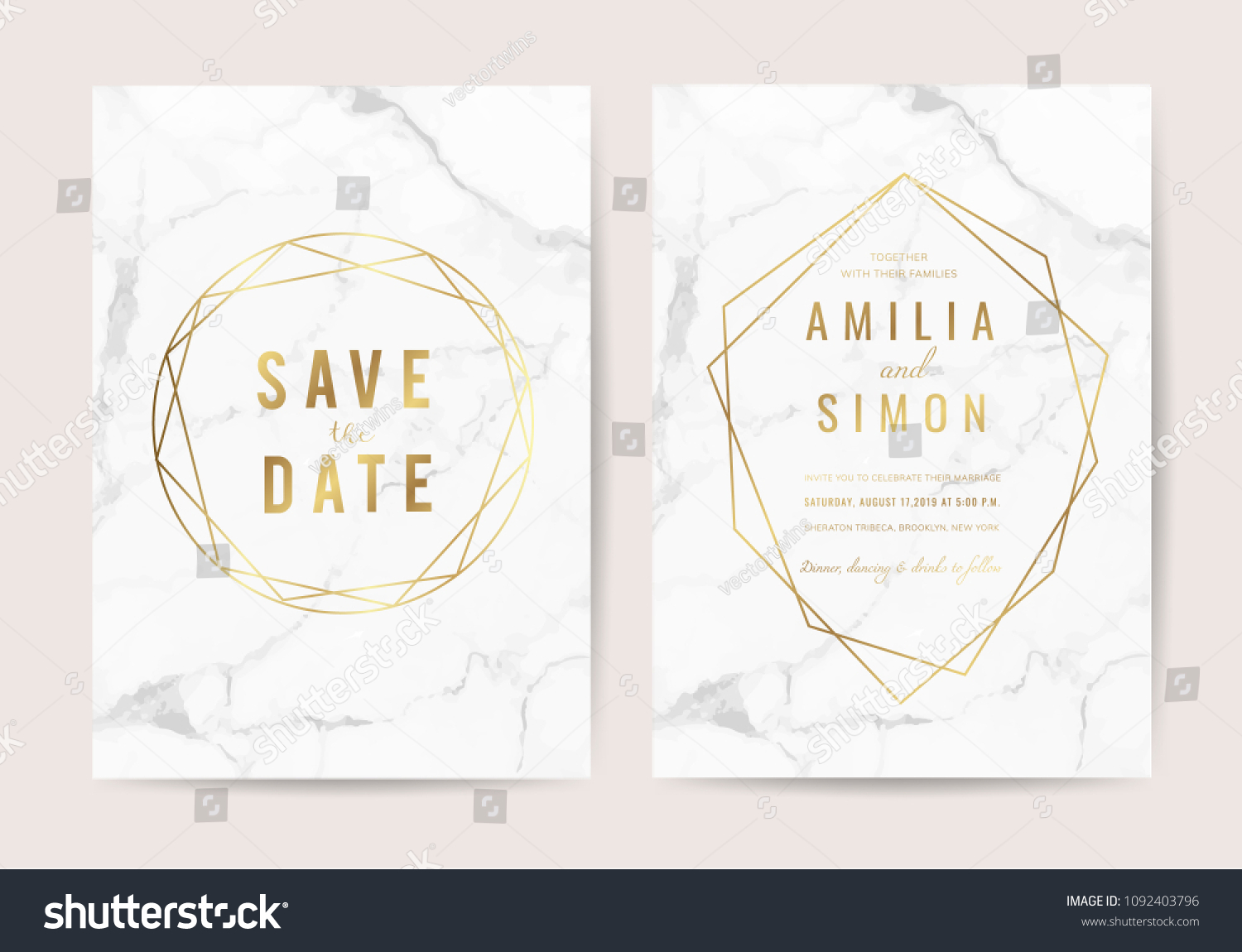 Wedding Invitation Cards Marble Texture Background Stock Vector ...