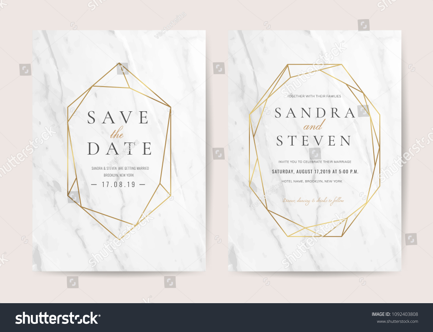 Wedding Invitation Cards Marble Texture Background Stock Vector 