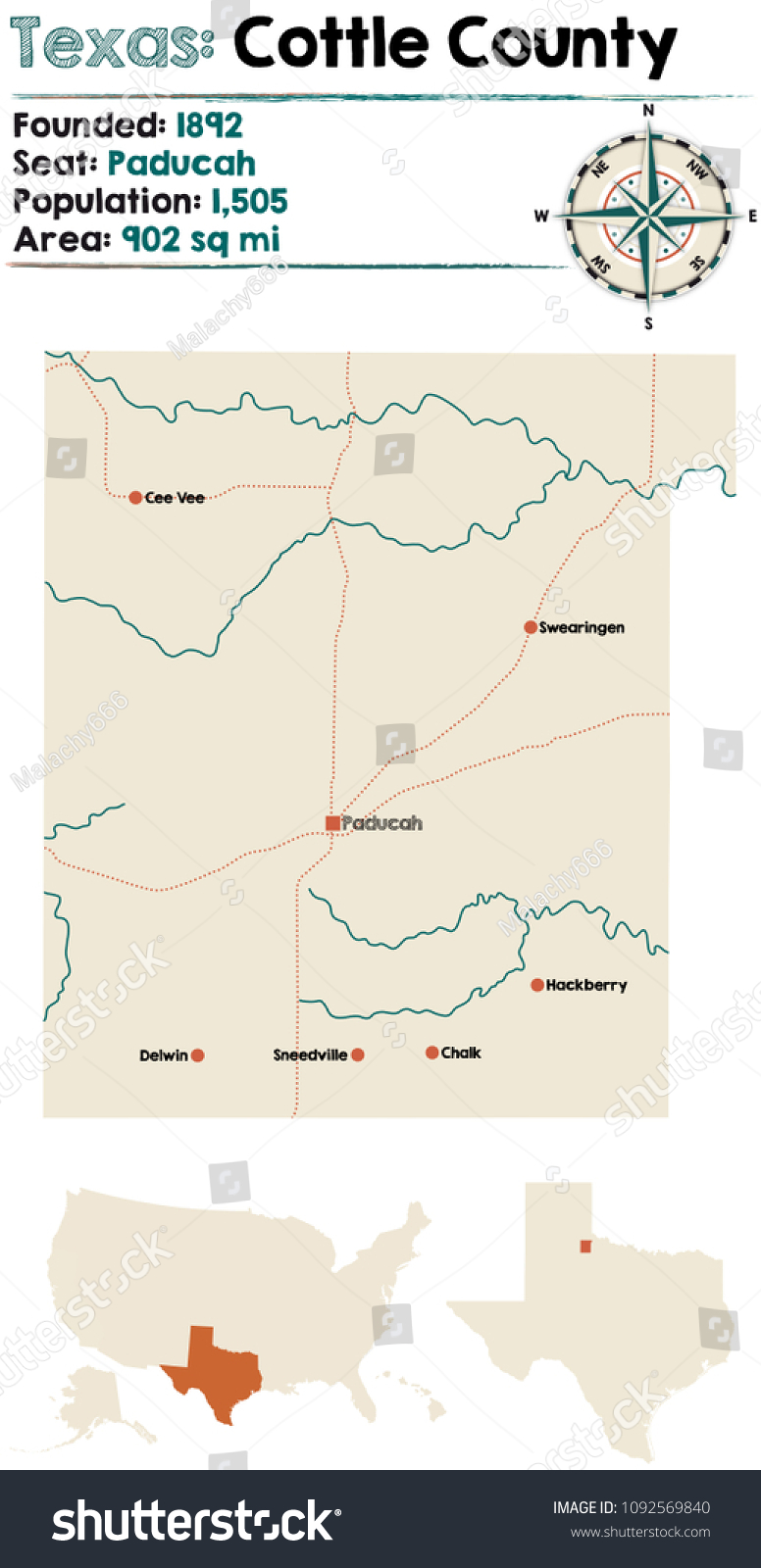 Detailed Map Cottle County Texas Usa Stock Vector (Royalty Free ...