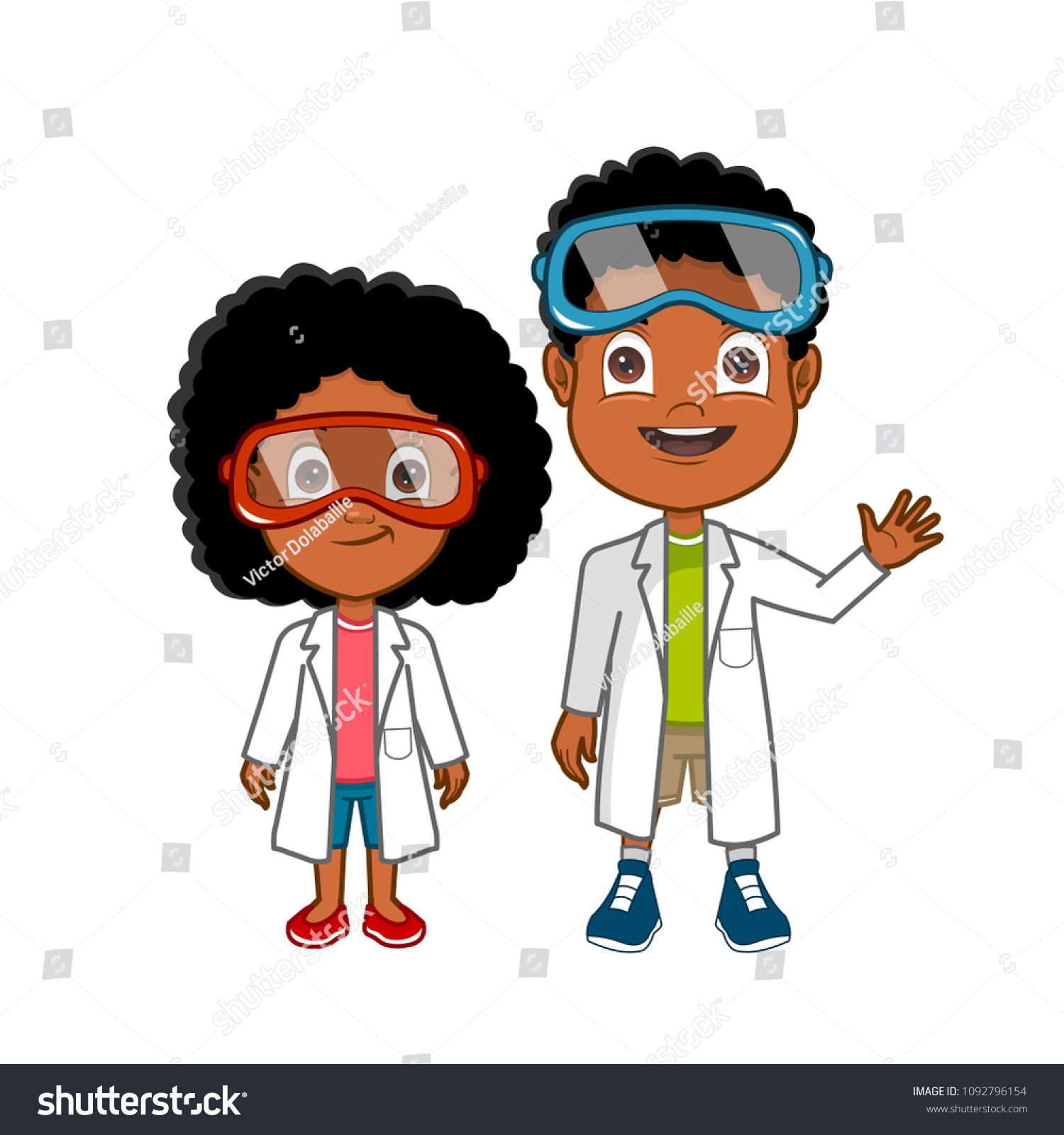 African American Cartoon Scientist Boy Girl: immagine vettoriale stock (roy...