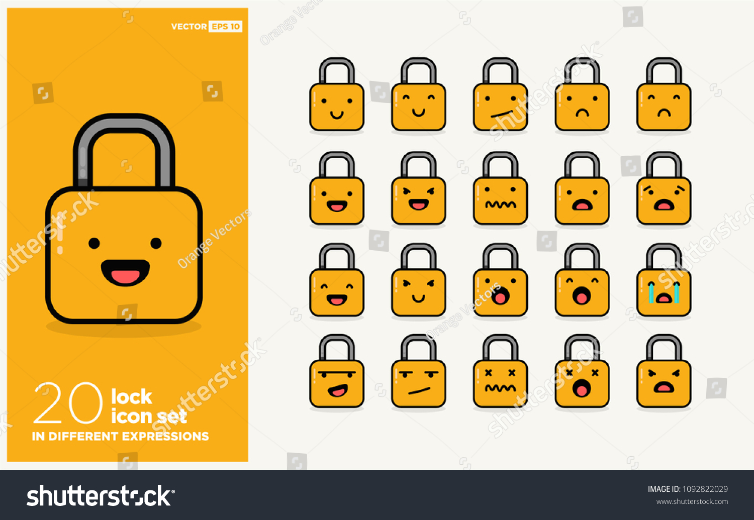 Set Cute Lock Emoji Line Icons Stock Vector (Royalty Free) 1092822029 ...