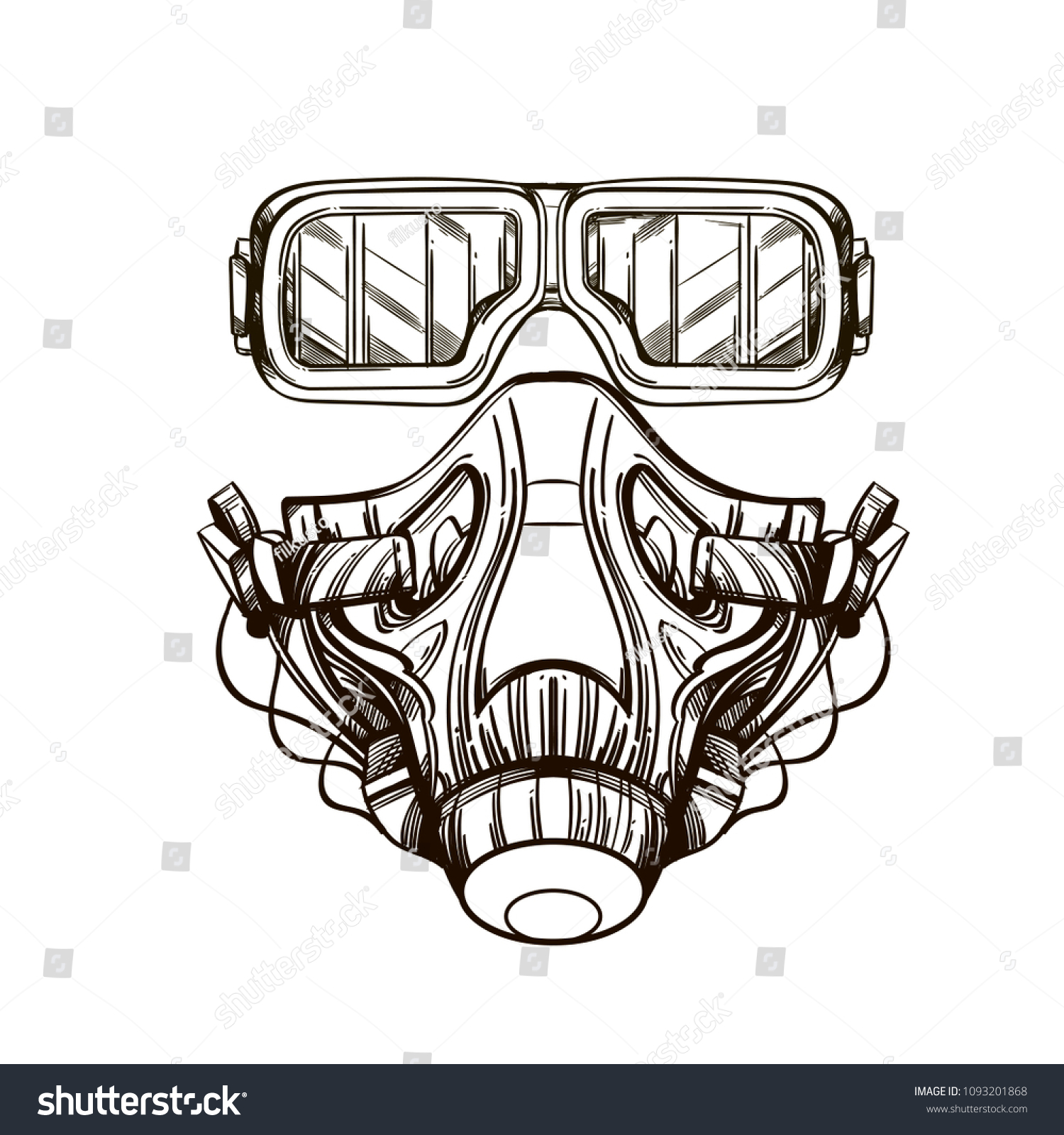 Respiratory Eye Protection Sketch Tattoo Printing Stock Vector Royalty