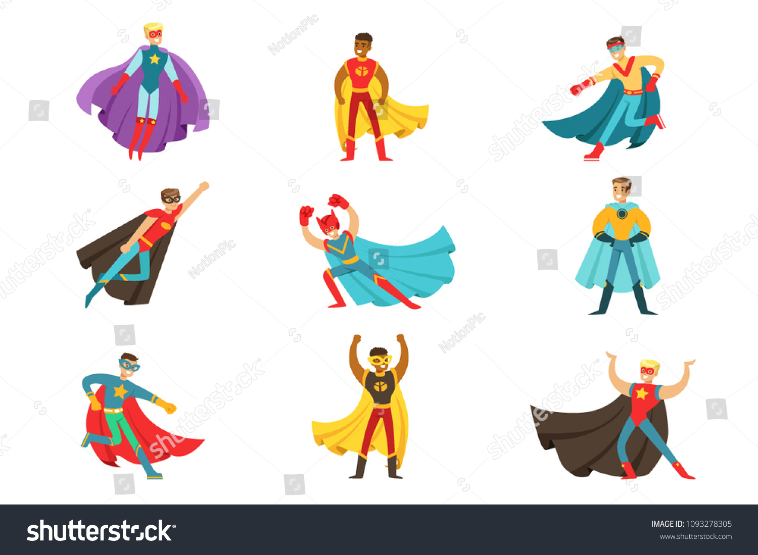 Male Superheroes Classic Comics Costumes Capes Stock Vector (Royalty ...