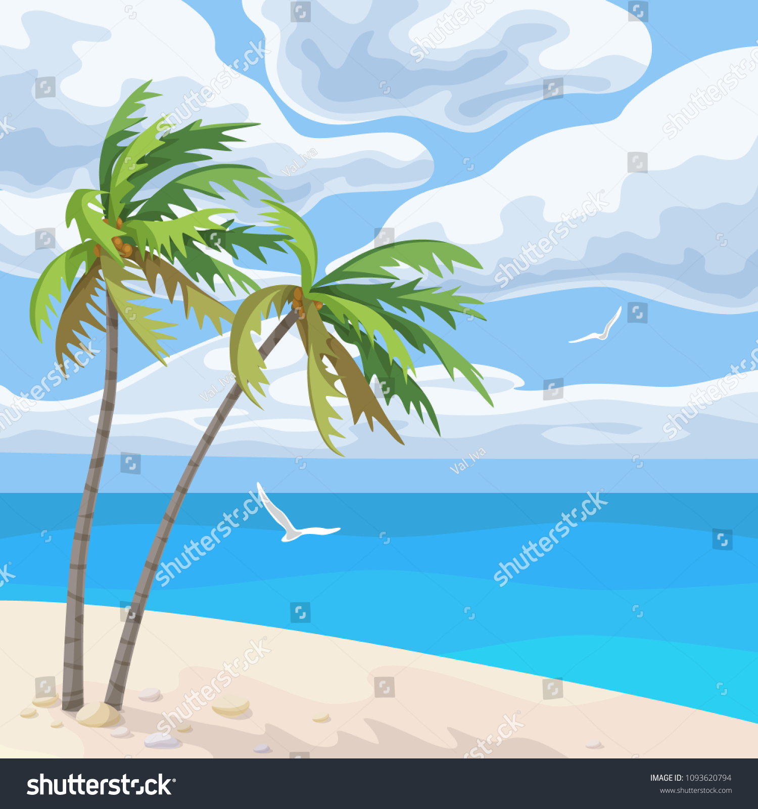 Seaside Landscape Palm Trees Ocean Culumus Stock Vector (Royalty Free ...