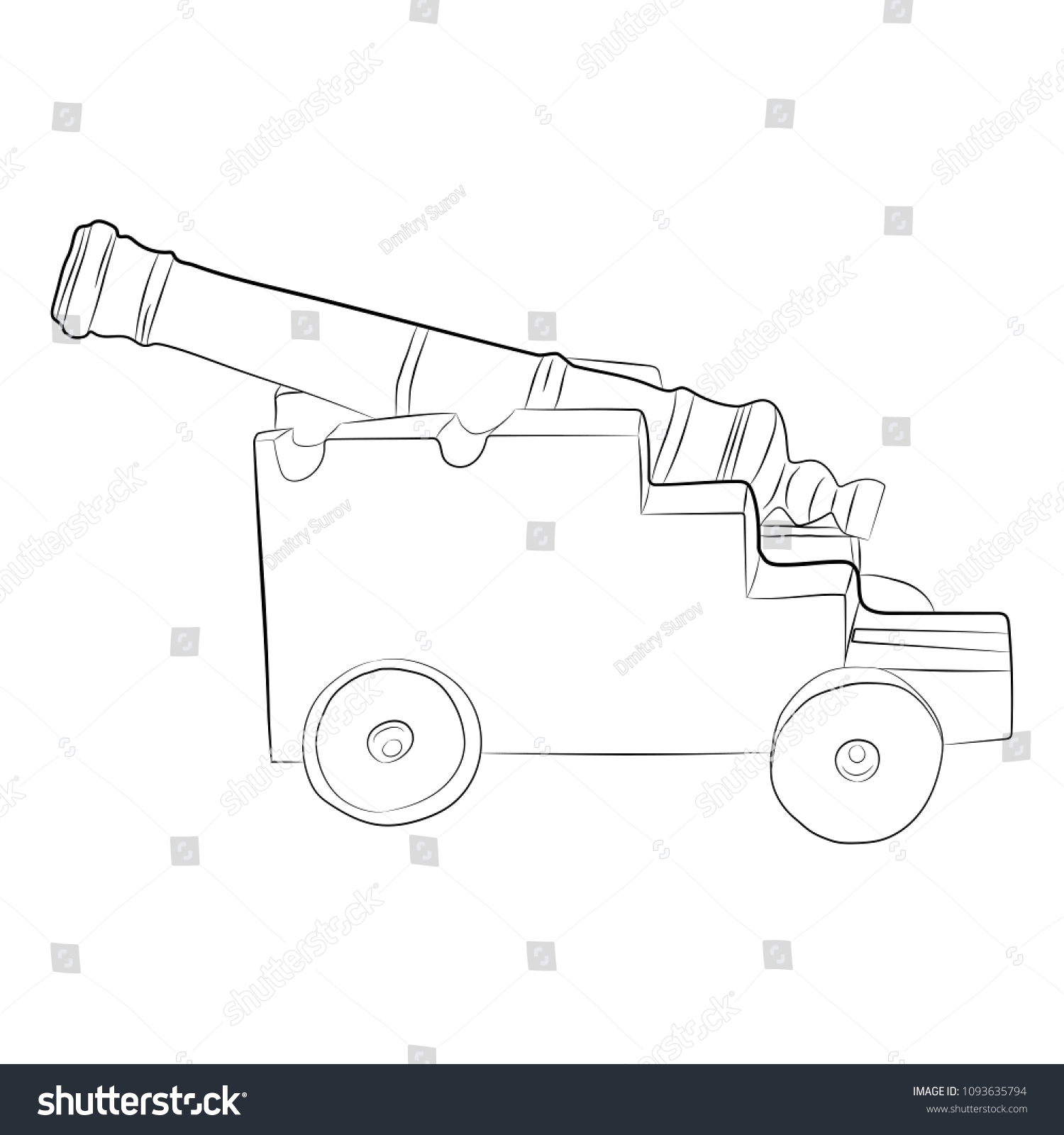 Medieval Cannon Contour Drawing Pencil Stock Vector (Royalty Free ...