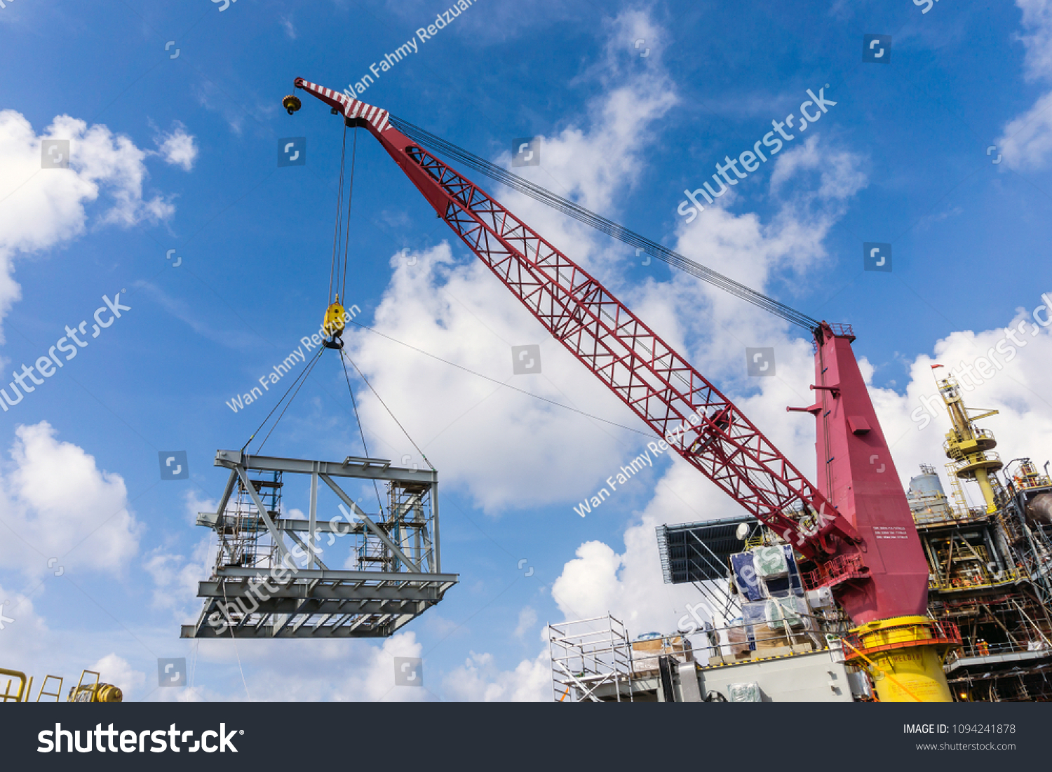 Offshore Construction Barge Crane Lifted Structural Stock Photo ...