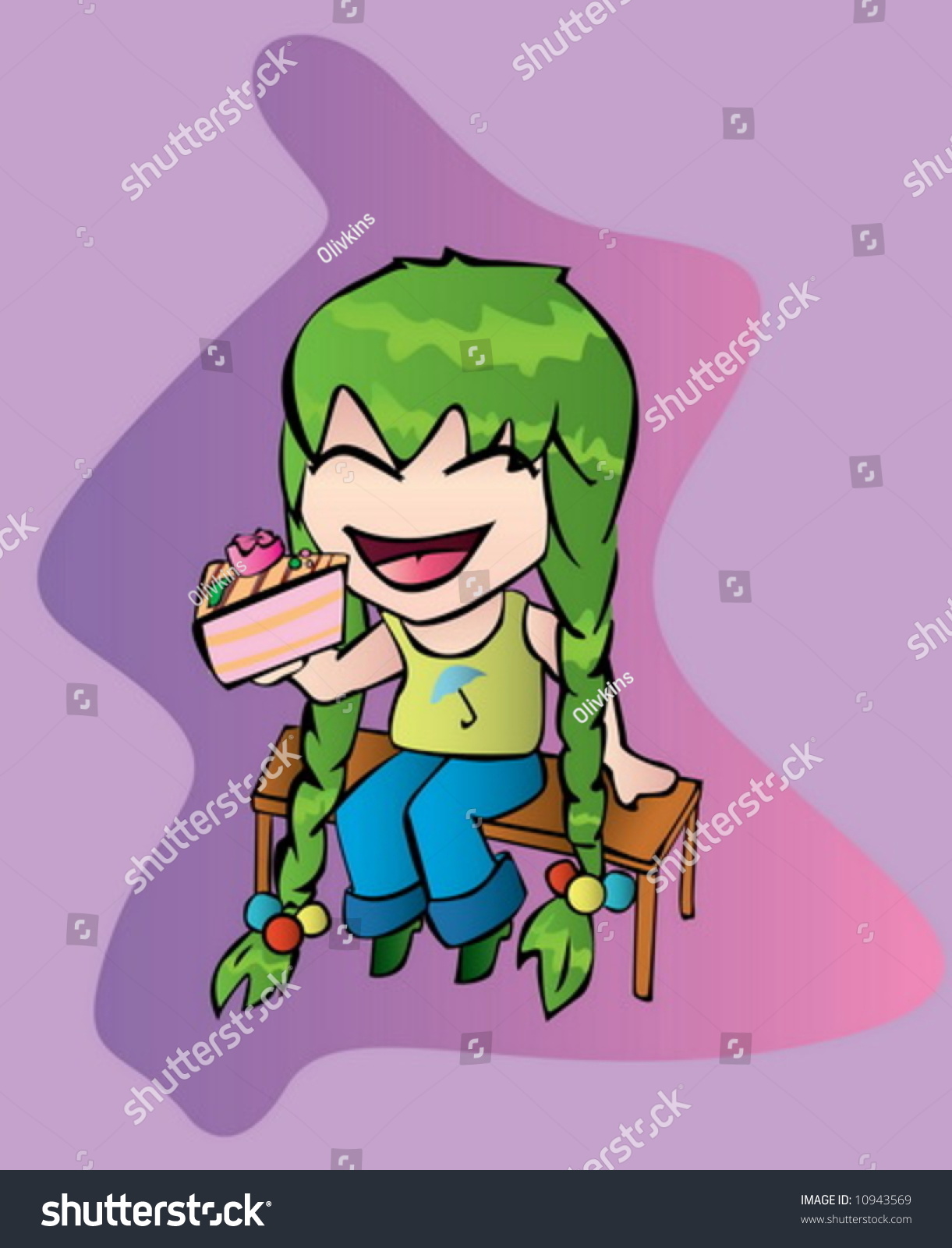 Cute Girl Eating Cake Stock Vector Royalty Free 10943569 Shutterstock