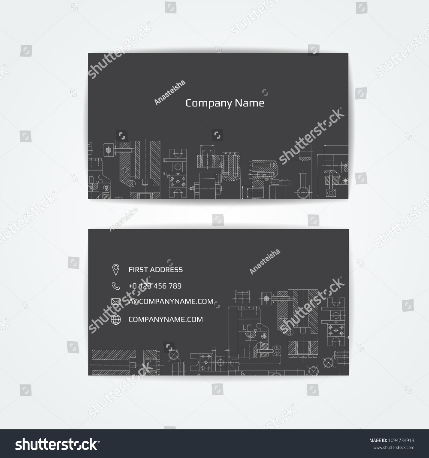 Engineering Business Card Engineering Drawings Vector Stock Vector 