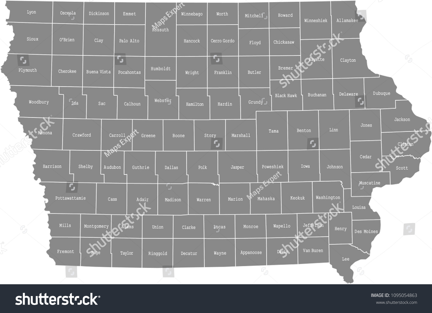 Iowa County Map Names Labeled Iowa Stock Vector (Royalty Free ...