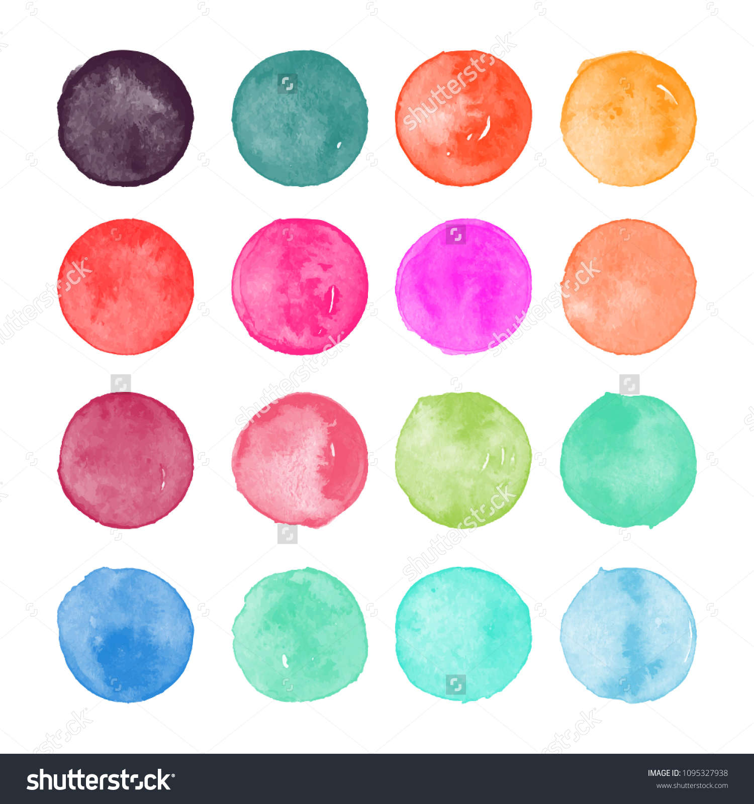 Set Colorful Watercolor Hand Painted Round Stock Vector (Royalty Free ...