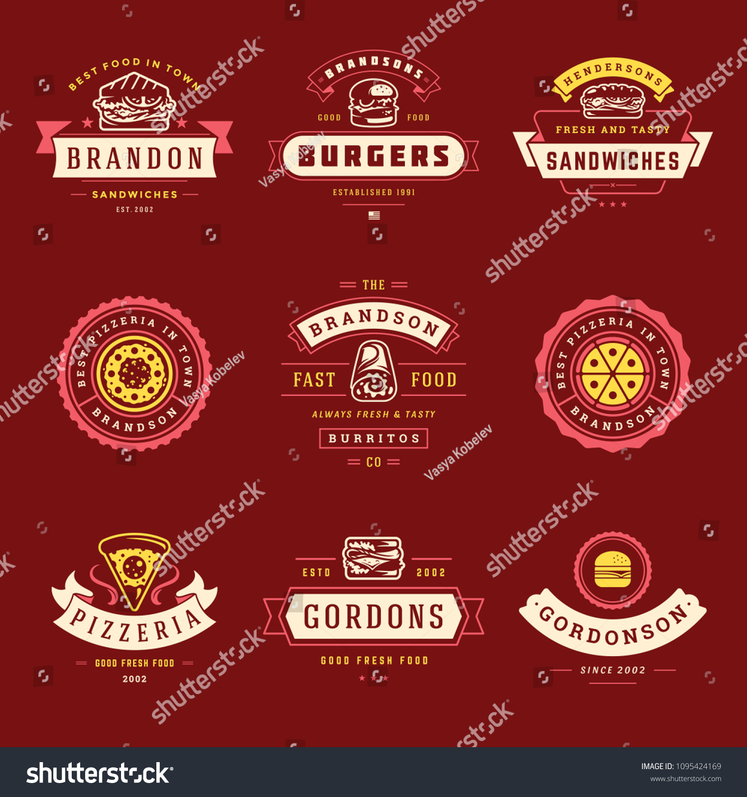 Fast Food Logos Set Vector Illustration Stock Vector (Royalty Free ...