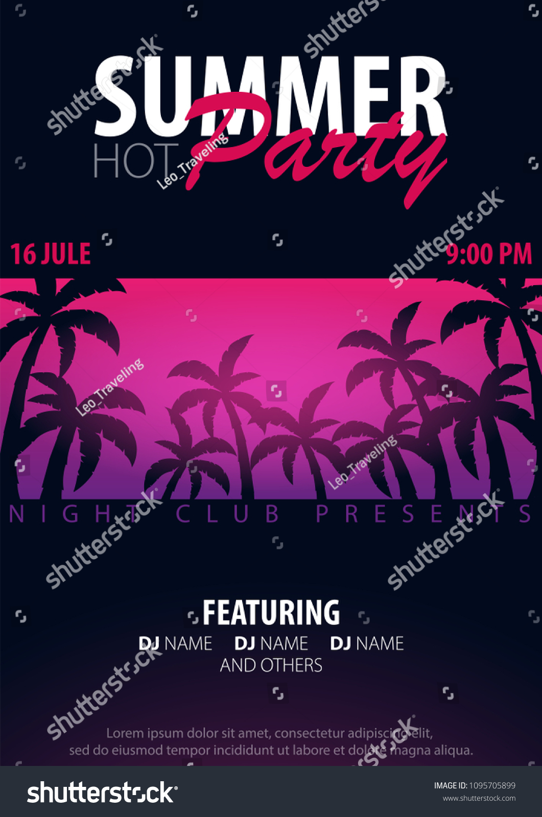 Summer Party Backgrounds Palms Summer Placard Stock Vector (Royalty ...