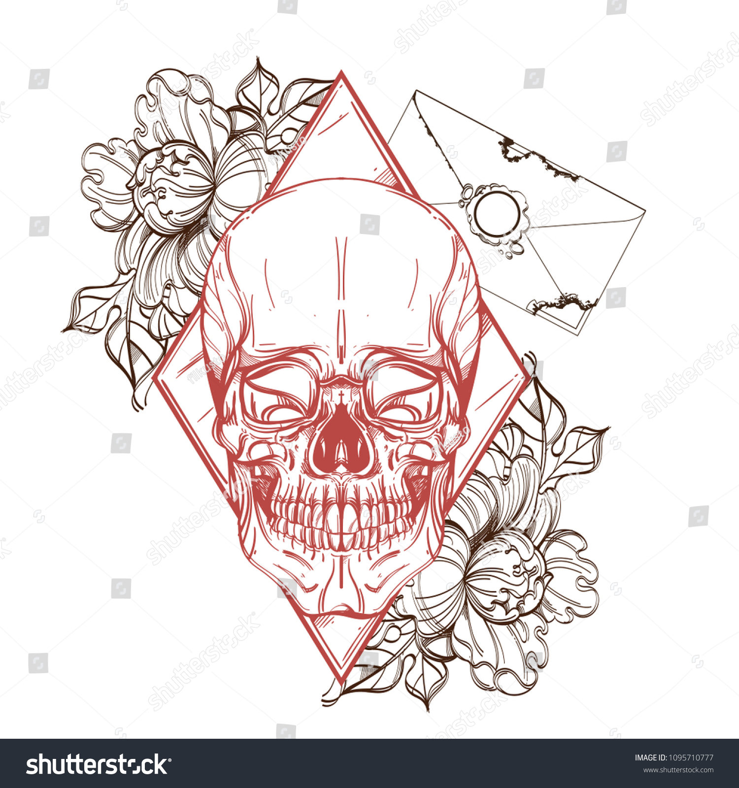 Skull Contour Sketch Tattoo Printing On Stock Vector Royalty Free Shutterstock