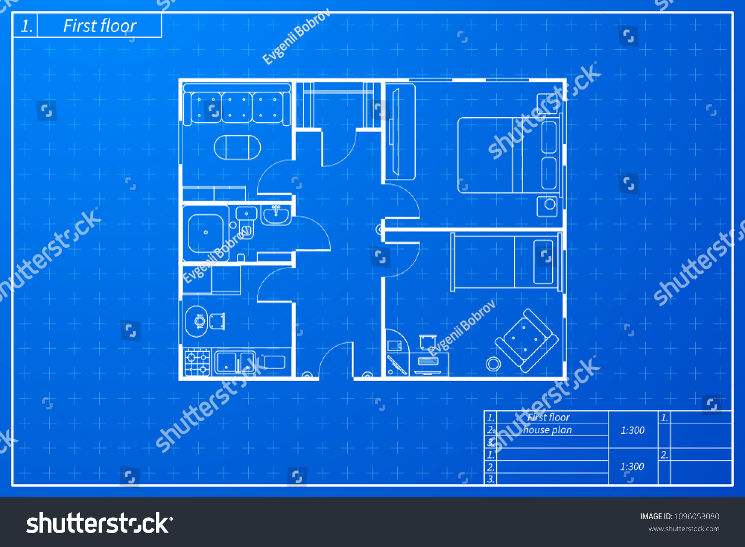 Architecture Plan House Furniture Blueprint Sketch Stock Vector ...