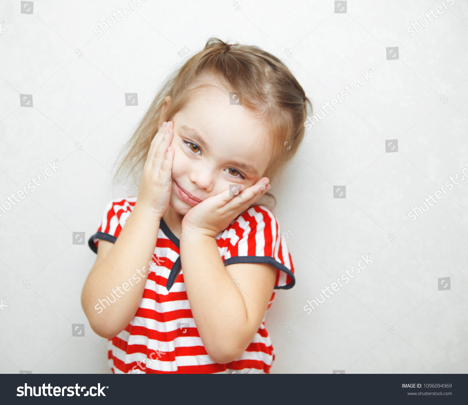 Cute Little Girl Touched Facial Expression Stock Photo 1096094969 ...