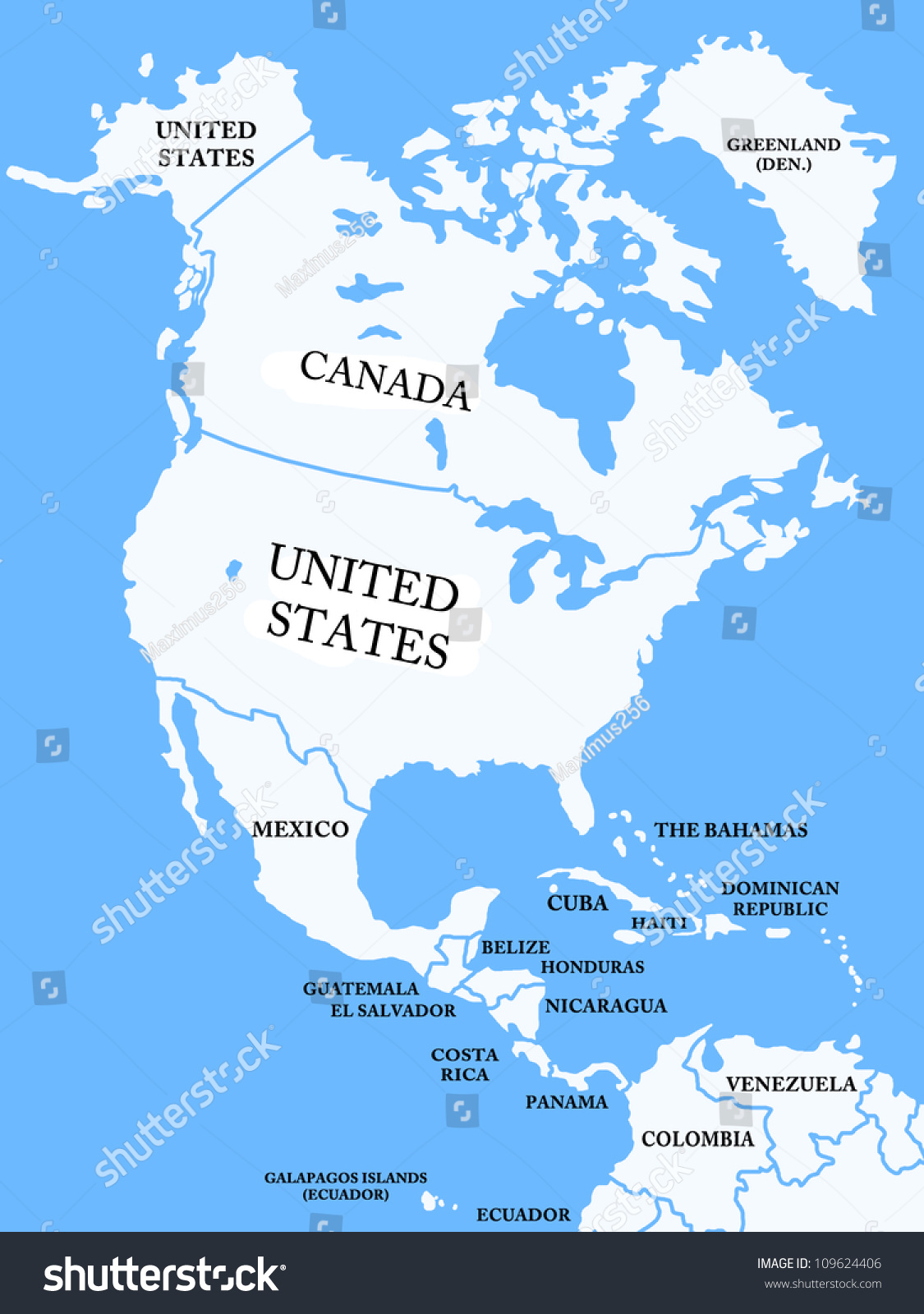 North America Map Countries ภาพประกอบสต็อก 109624406 Shutterstock