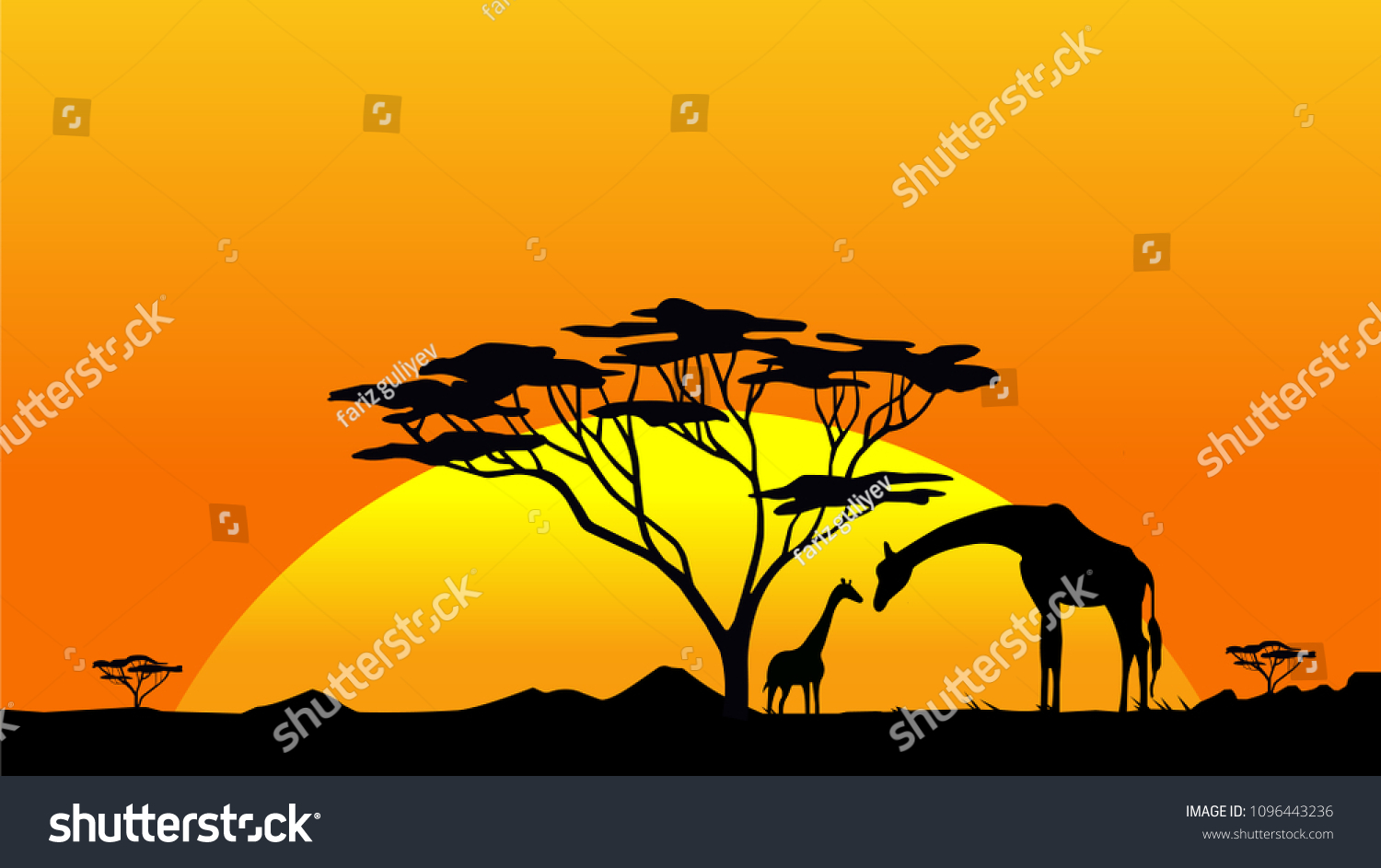 Illustration Giraffe Mother Child Safari Sunset Stock Vector (Royalty ...