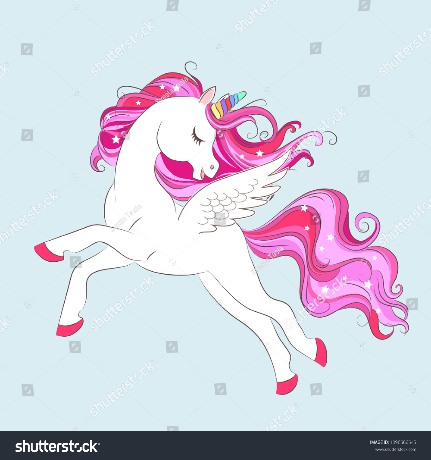 White Girl Unicorn Pink Hair Stars Stock Vector (Royalty Free ...