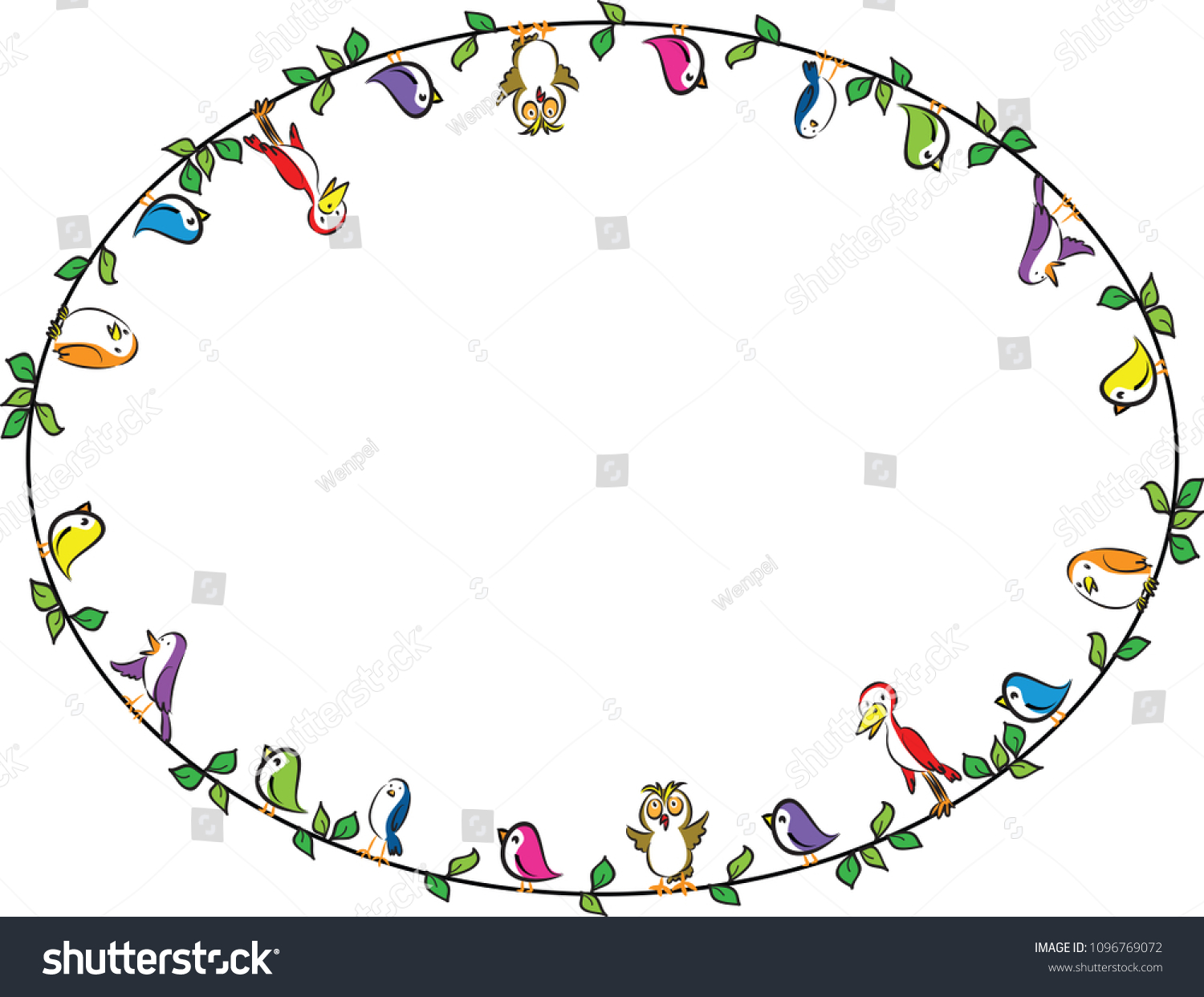 Vector Cartoon Birds Border Stock Vector (Royalty Free) 1096769072 ...