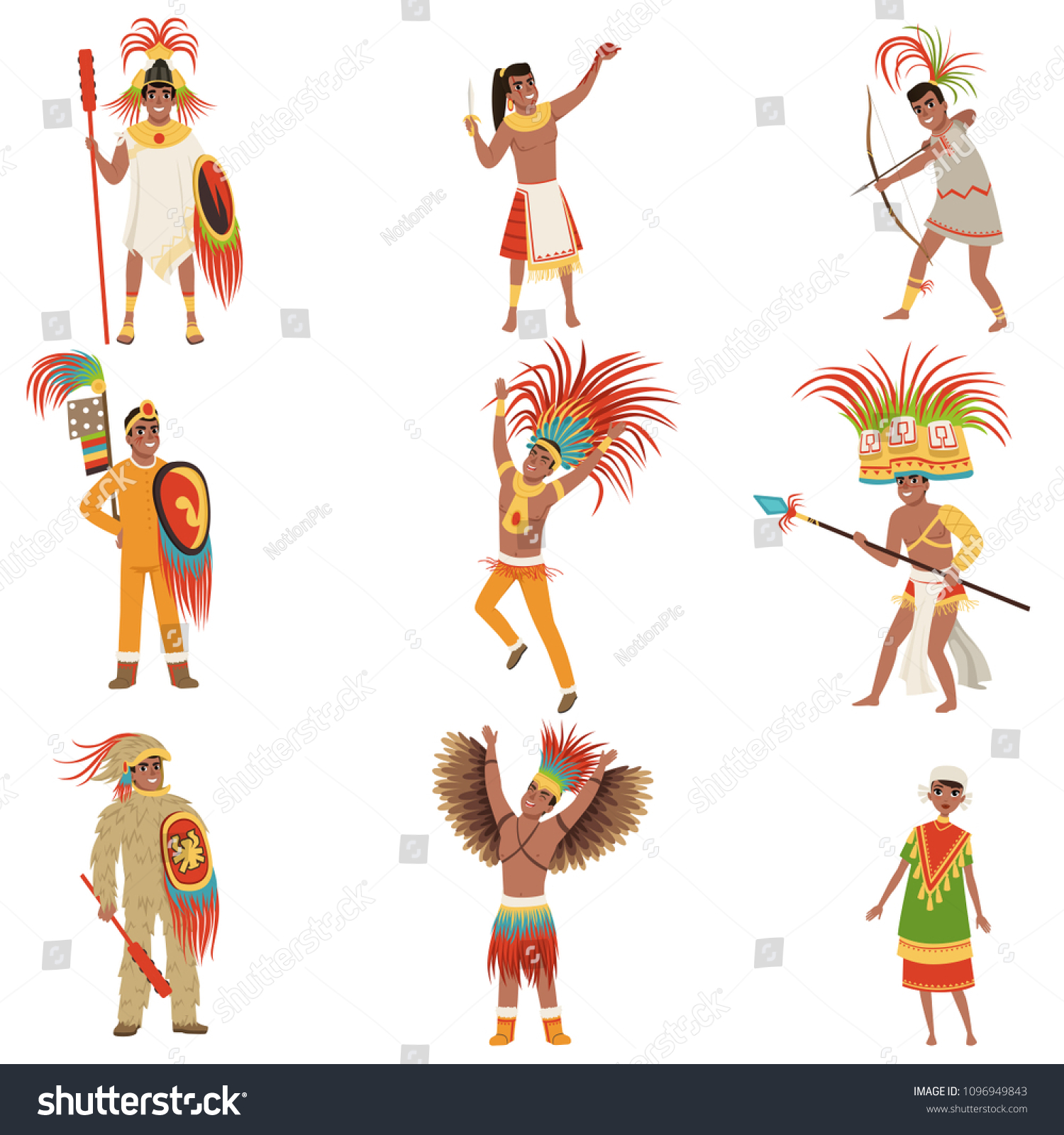 Aztec Warriors Set Men Traditional Clothes Stock Vector (Royalty Free ...