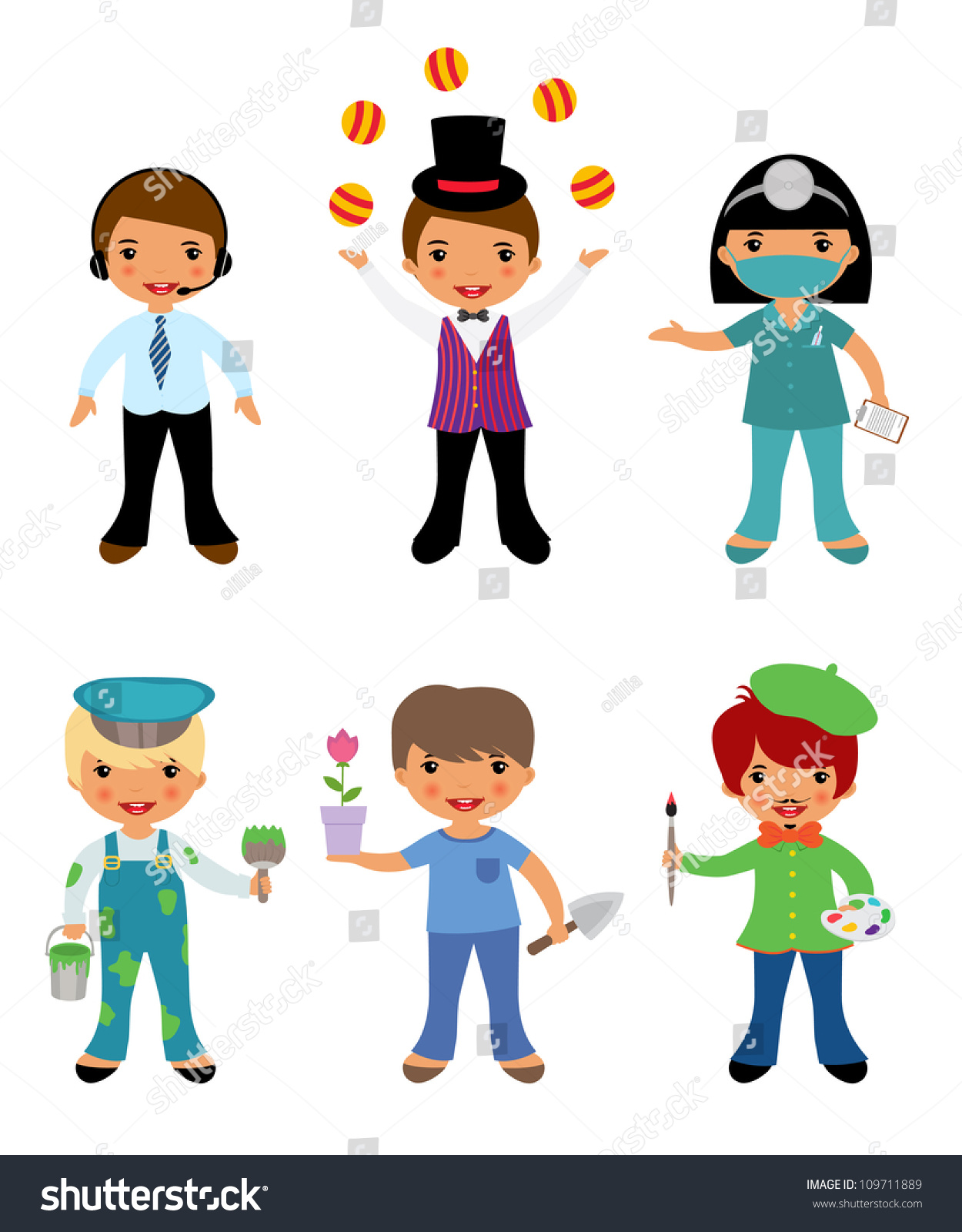 Cute Set Kids Dressed Professionals Stock Vector (Royalty Free ...