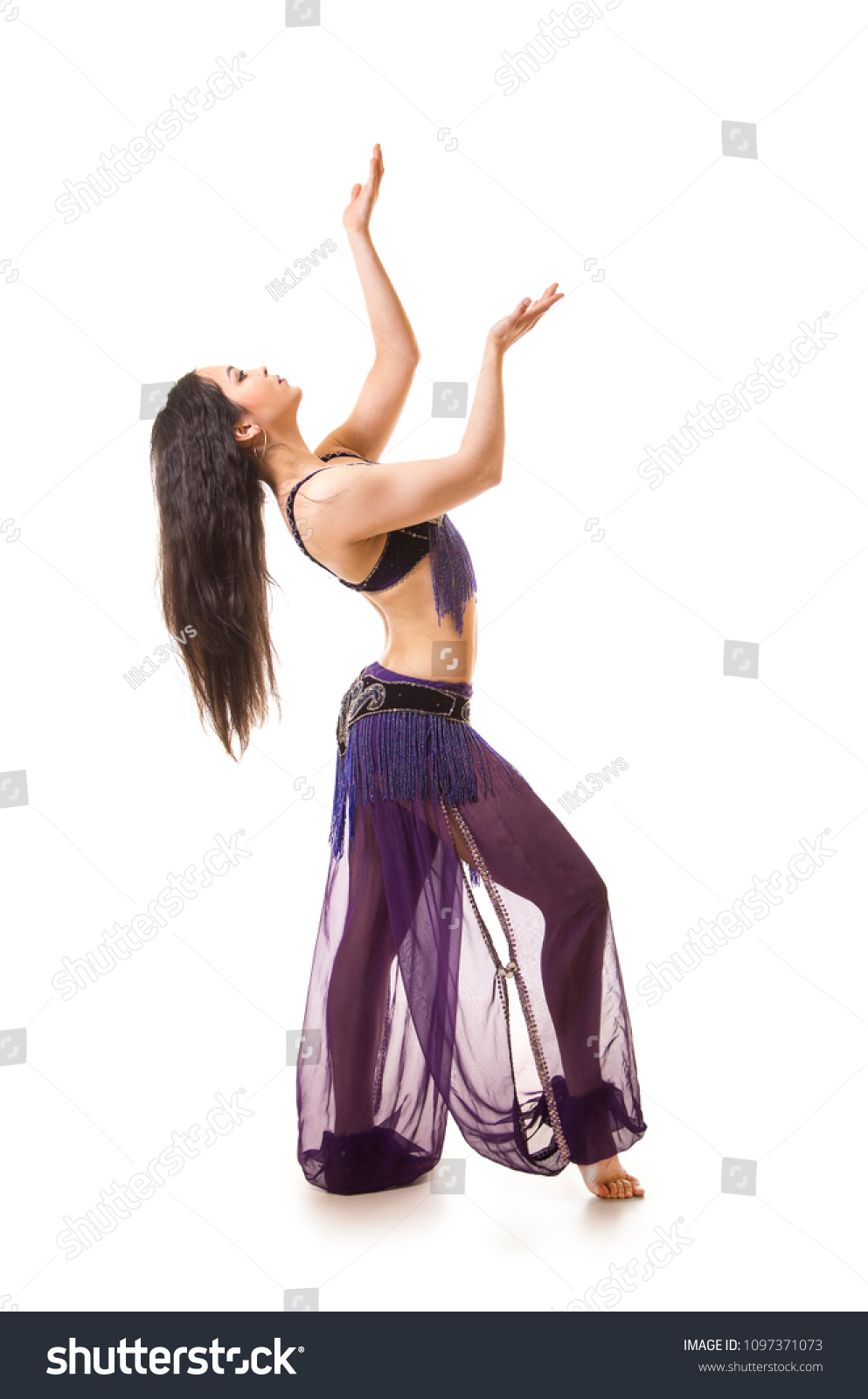 Attractive Brunette Girl Long Hair Dancing Stock Photo 1097371073 ...