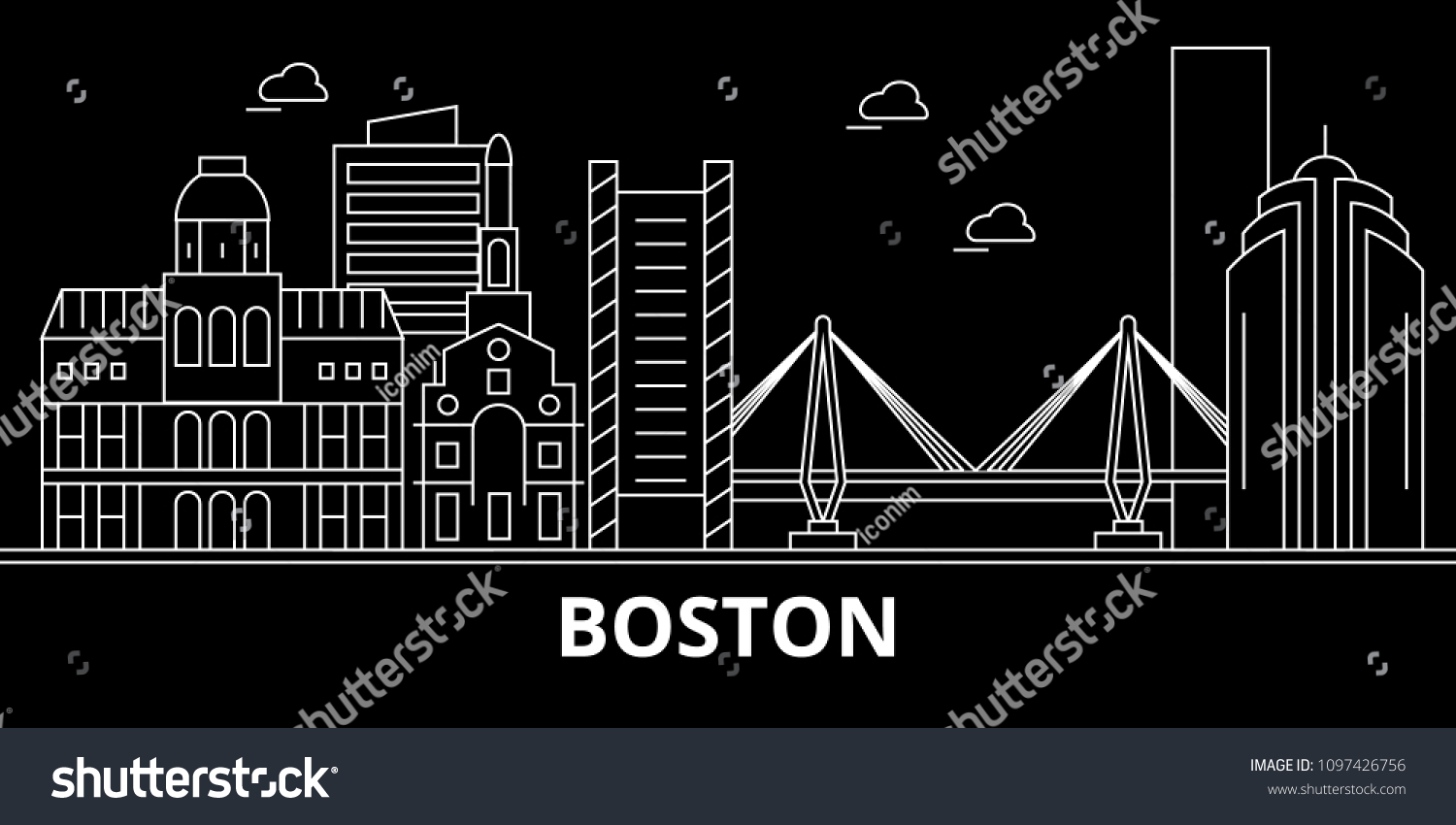 Boston City Silhouette Skyline Usa Boston Stock Vector (Royalty Free ...