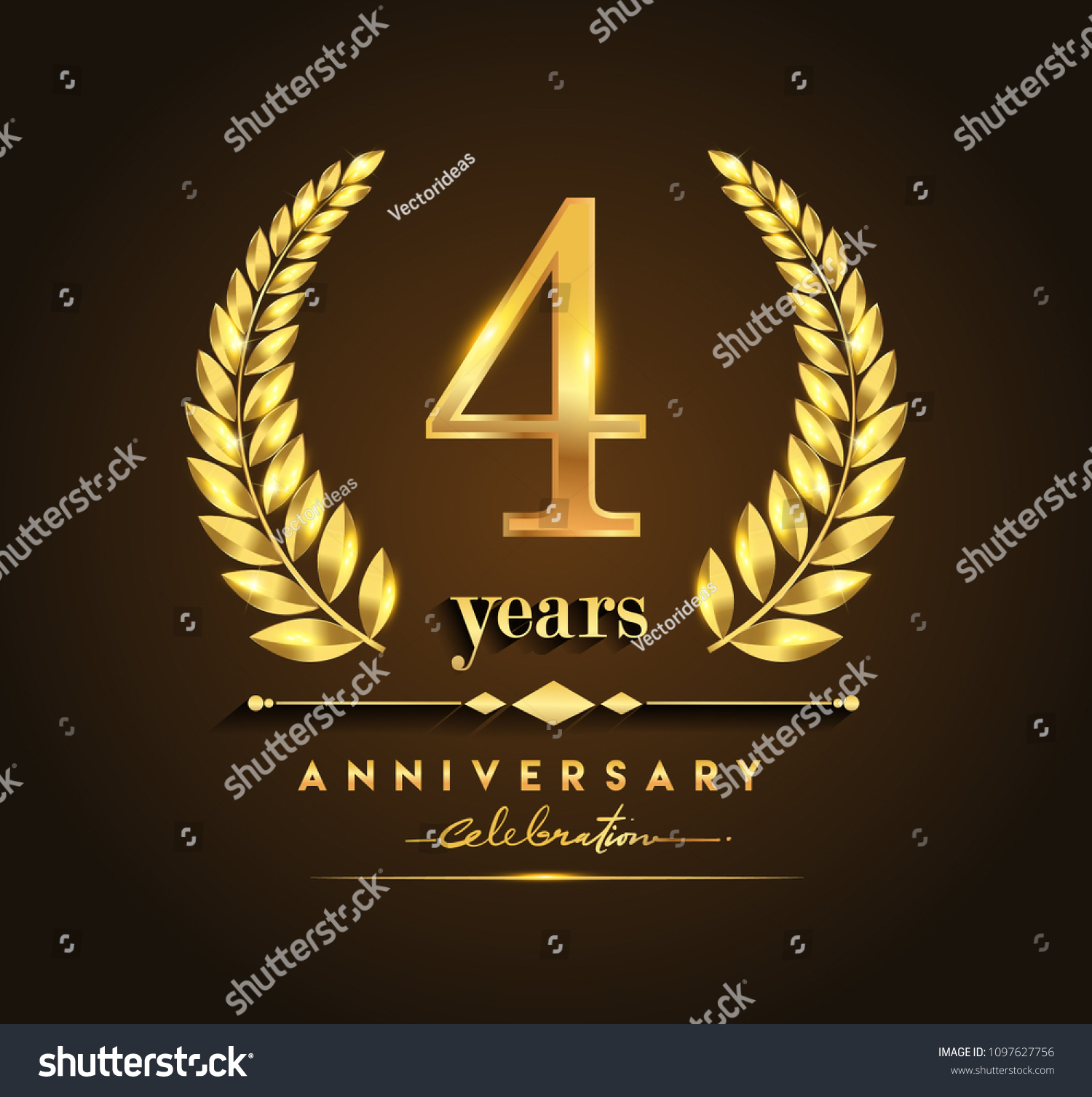 4th Gold Anniversary Celebration Logo Golden Stock Vector (Royalty Free ...