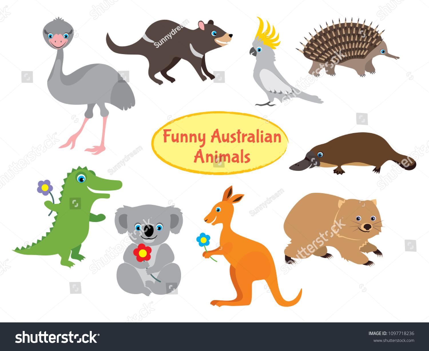 Australian Animals Isolated On White Set Stock Vector (Royalty Free ...