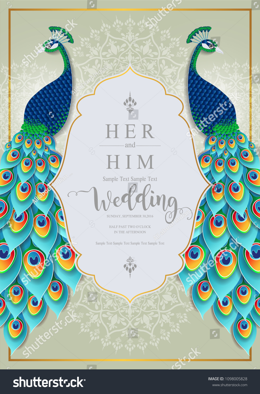 Wedding Invitation Card Templates Peacock Feathers Stock Vector ...