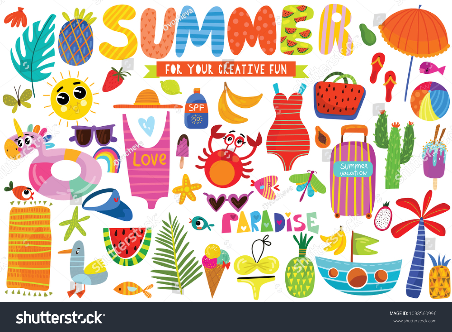 Big Set Summer Hand Drawn Elements Stock Vector (Royalty Free ...