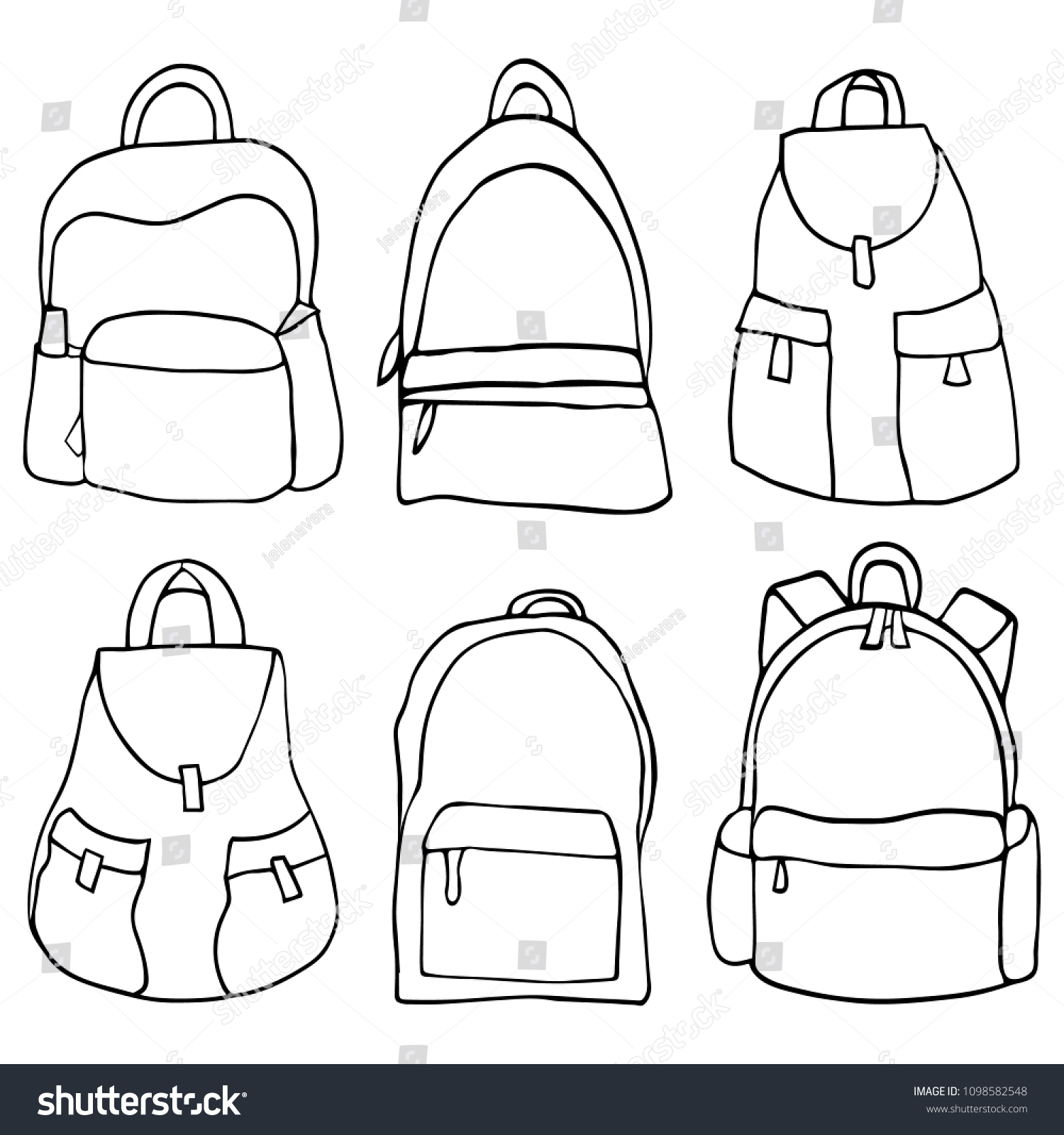 Collection Hand Drawn Backpacks Vector Illustration Stock Vector ...