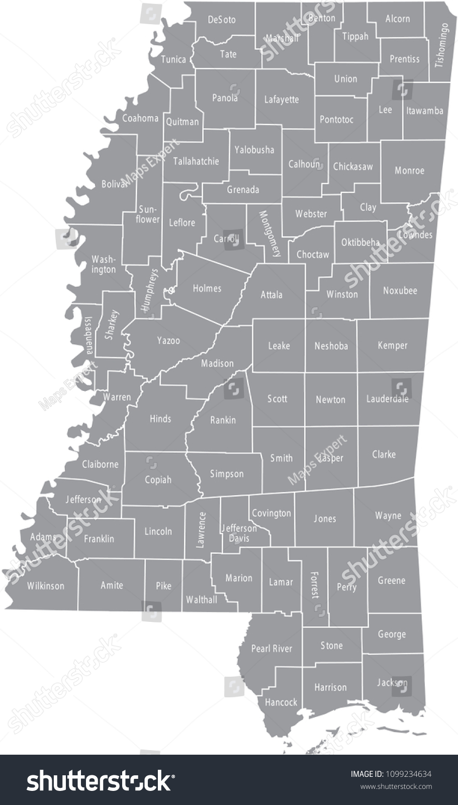 Mississippi County Map Vector Outline Gray Stock Vector (Royalty Free ...