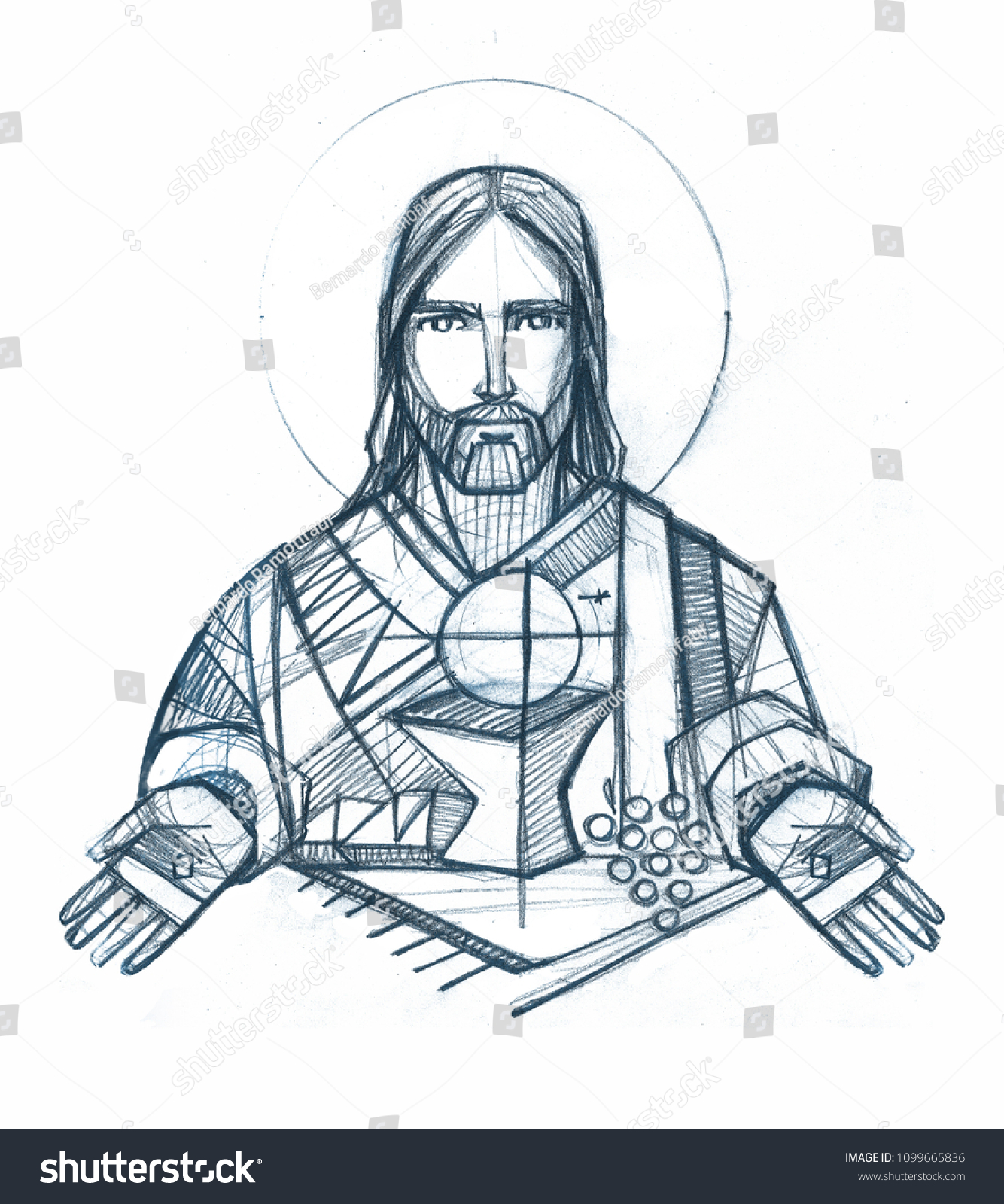Hand Drawn Illustration Drawing Jesus Christ Stock Illustration ...