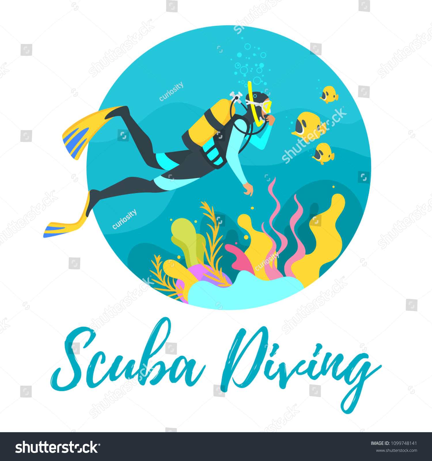 Vector Flat Style Illustration Scuba Diver Stock Vector (Royalty Free ...