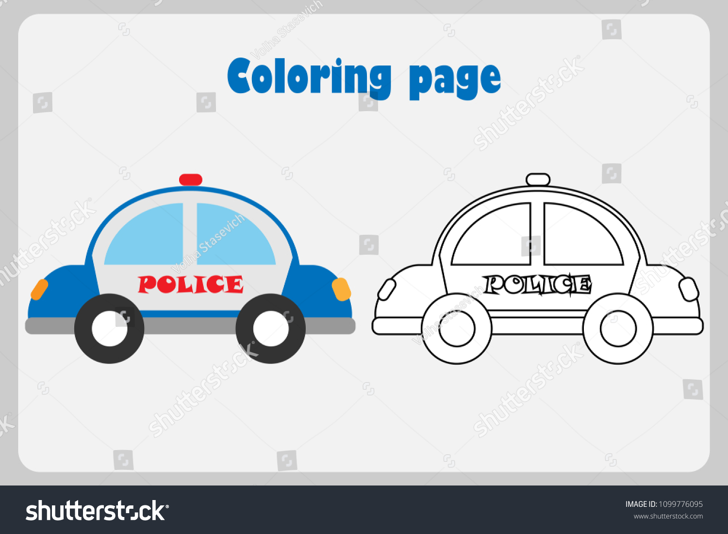 Police Car Cartoon Style Coloring Page Stock Vector (Royalty Free