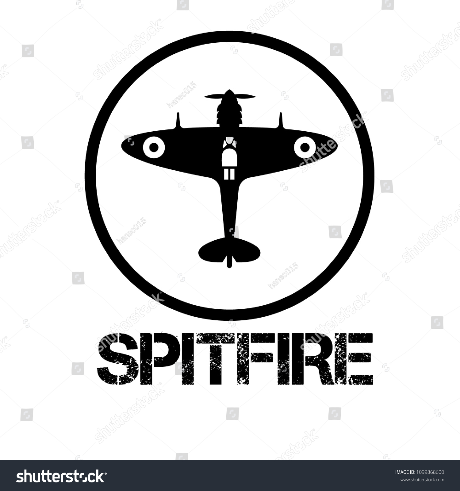 Spitfire Plane Silhouette Isolated On Circle Stock Vector Royalty Free