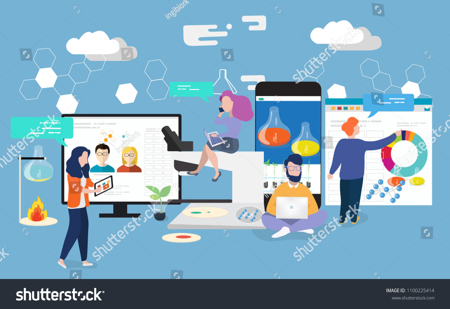 Bioscience Concept Set Microbiologist Studying New Stock Vector ...