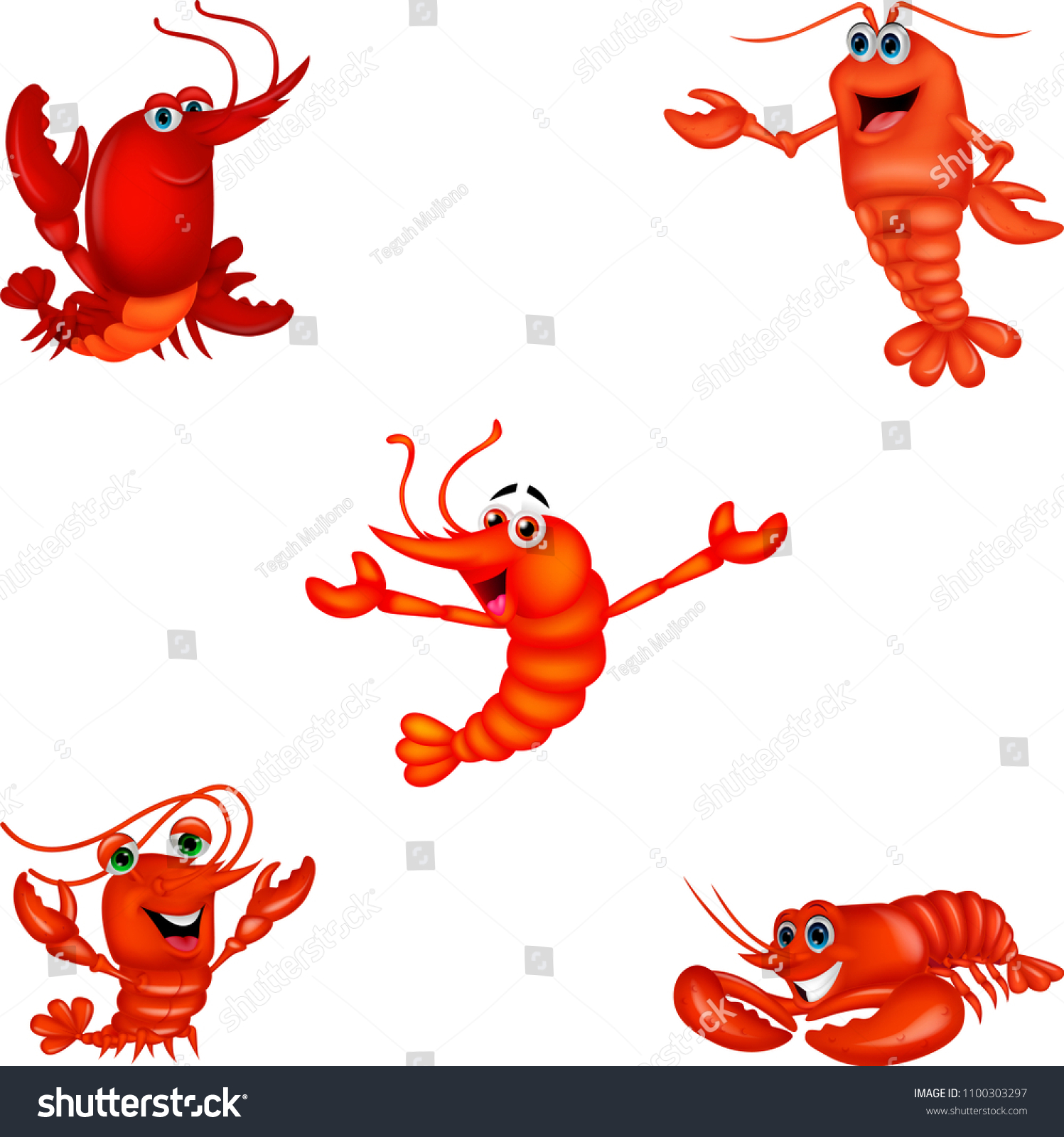 Cartoon Crustacean Collection Set Stock Vector (Royalty Free ...