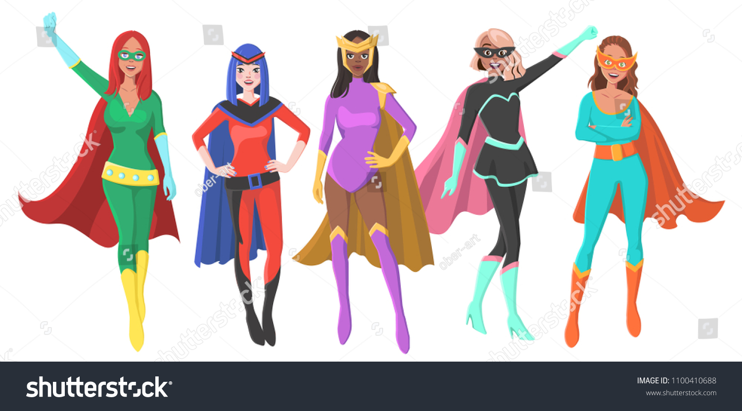 Set Five Different Female Superheroes Masks Stock Illustration 