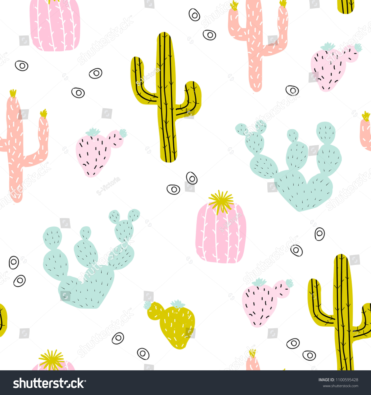 Seamless Pattern Hand Drawn Cactus Cute Stock Vector (Royalty Free ...