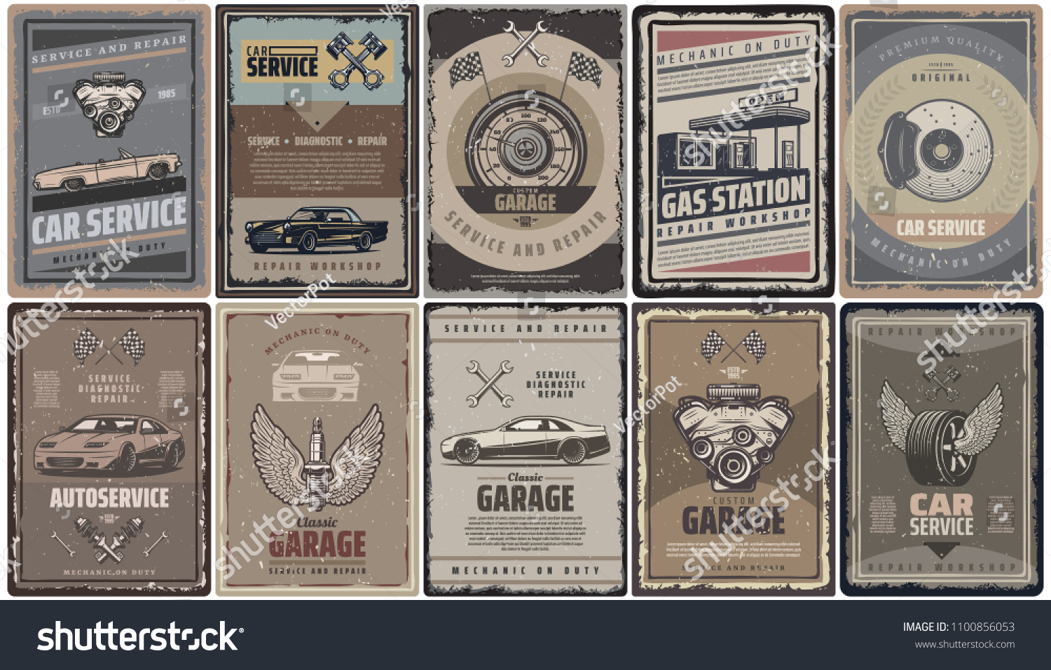 Vintage Car Service Brochures Collection Retro Stock Vector (Royalty