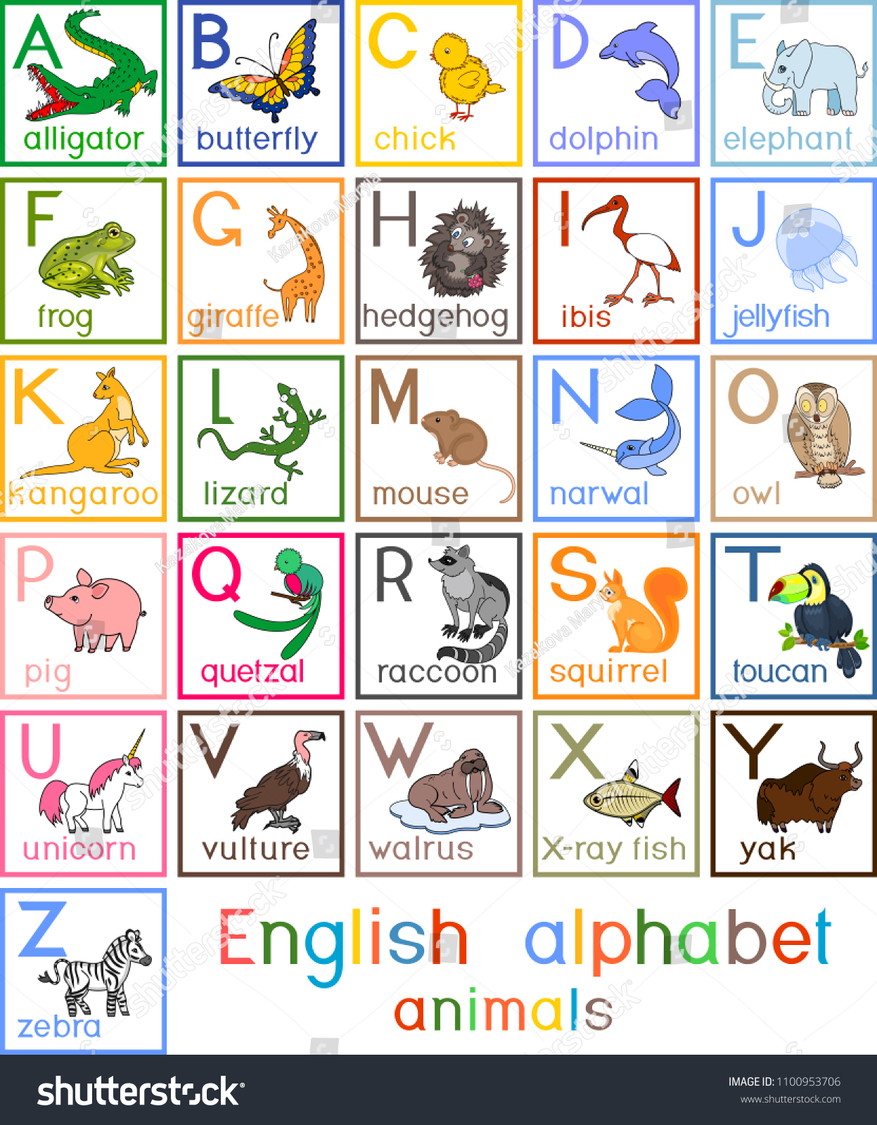 Colorful English Alphabet Pictures Different Cartoon Stock Vector ...