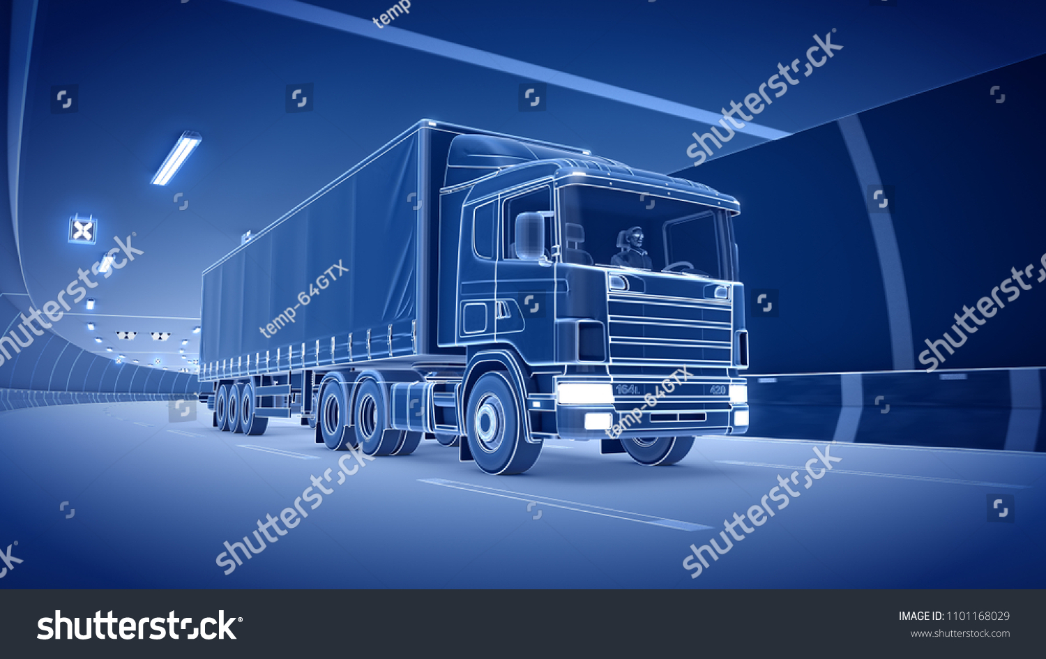 Trailer Truck Rides Trough Tunnel 3d Stock Illustration 1101168029 ...