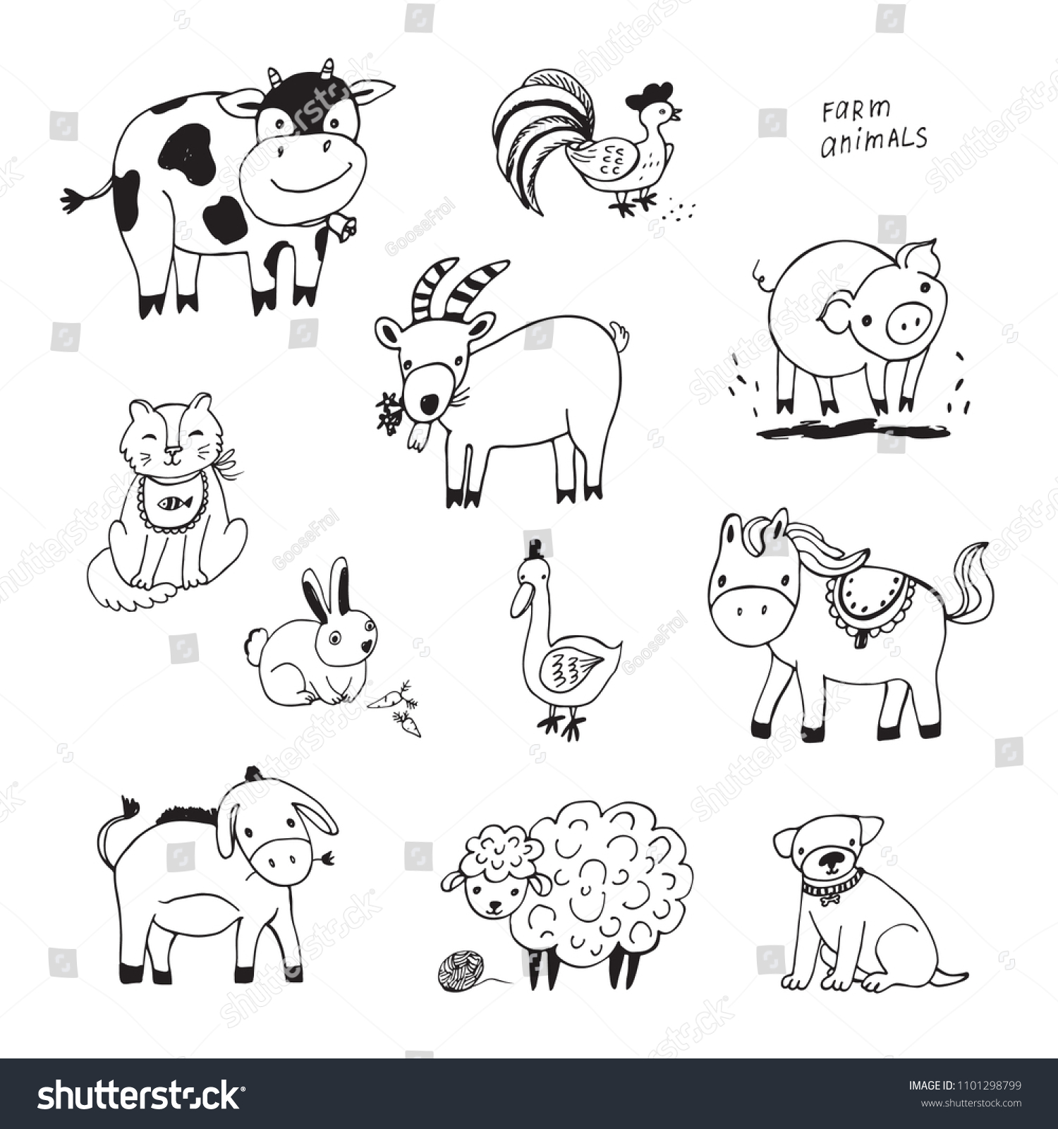 Farm Animals Vector Line Illustrations Set Stock Vector (Royalty Free ...