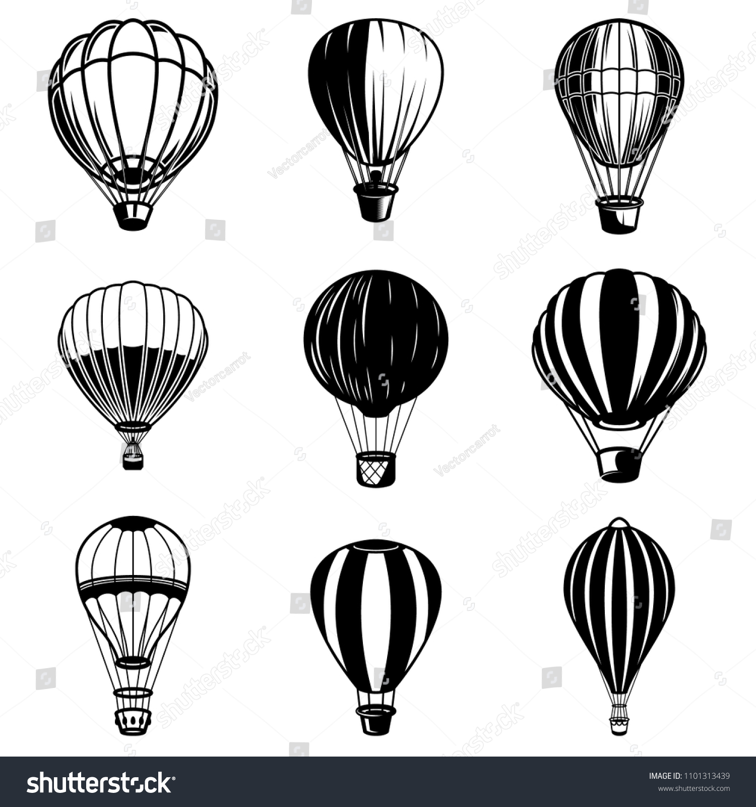 Set Air Balloon Illustrations Design Element Stock Vector (Royalty Free ...