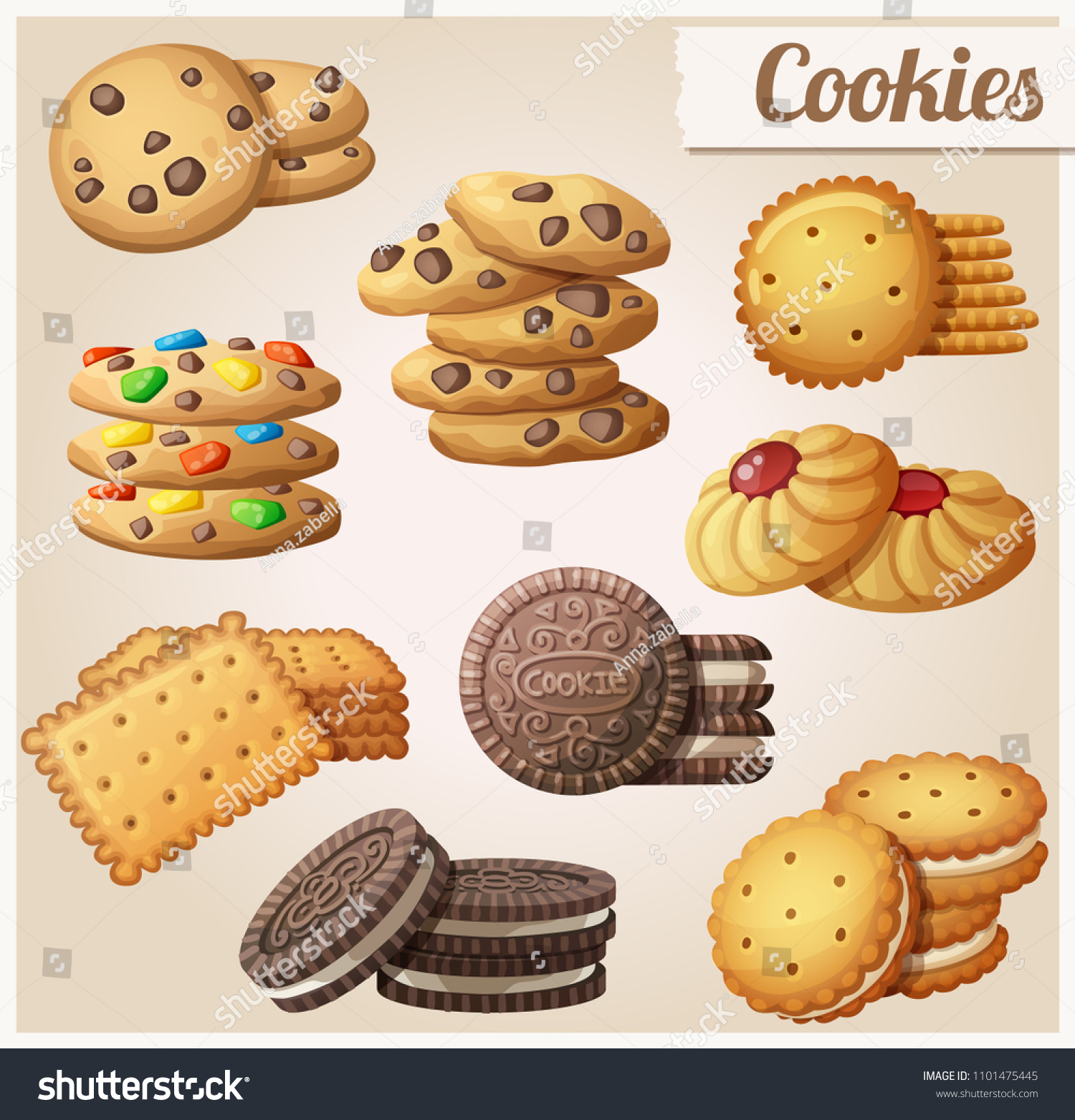 Cookies Set Cartoon Food Icons Stock Illustration 1101475445 | Shutterstock