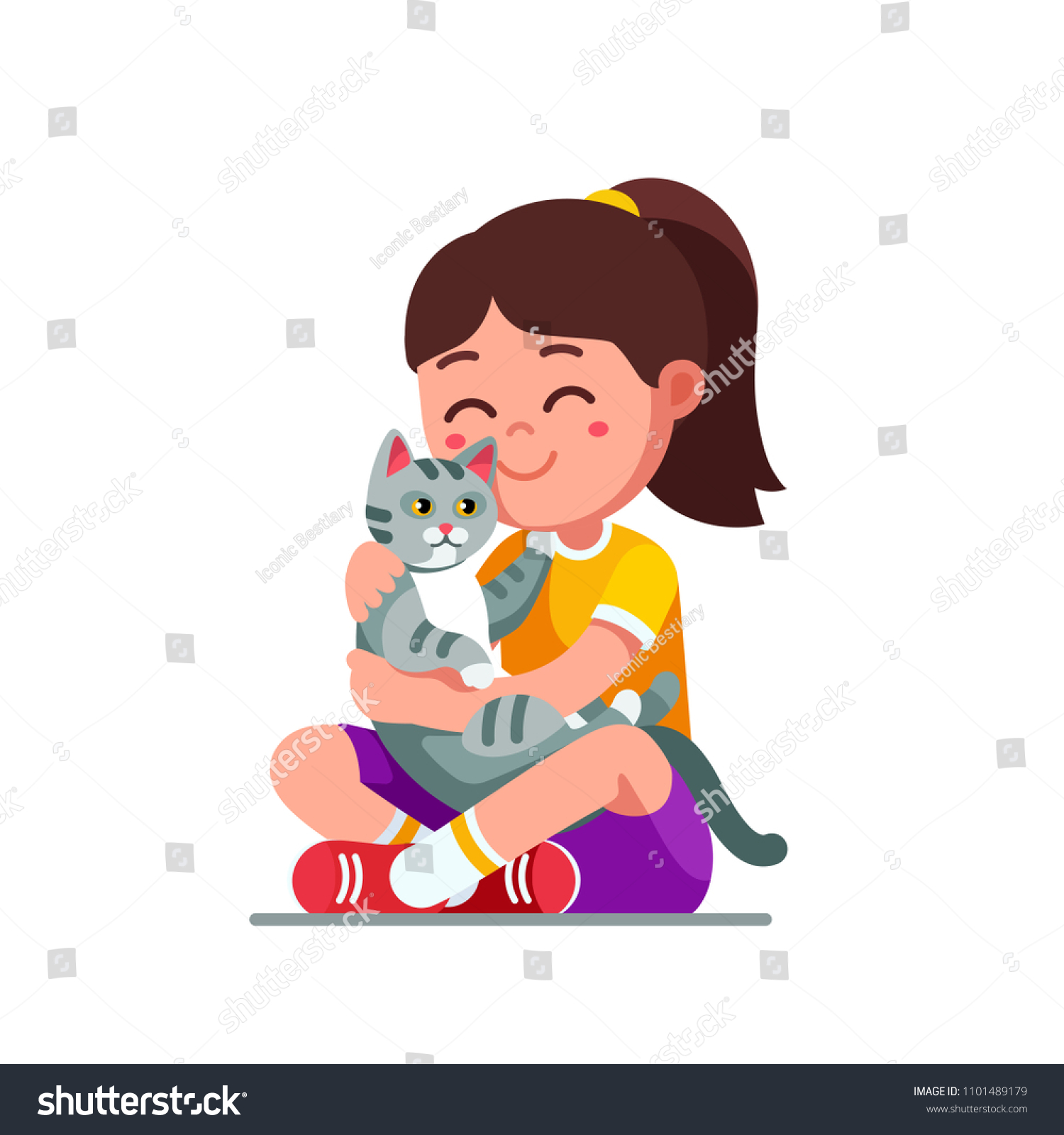 Девочка гладит кошку для детей на прозрачном фоне