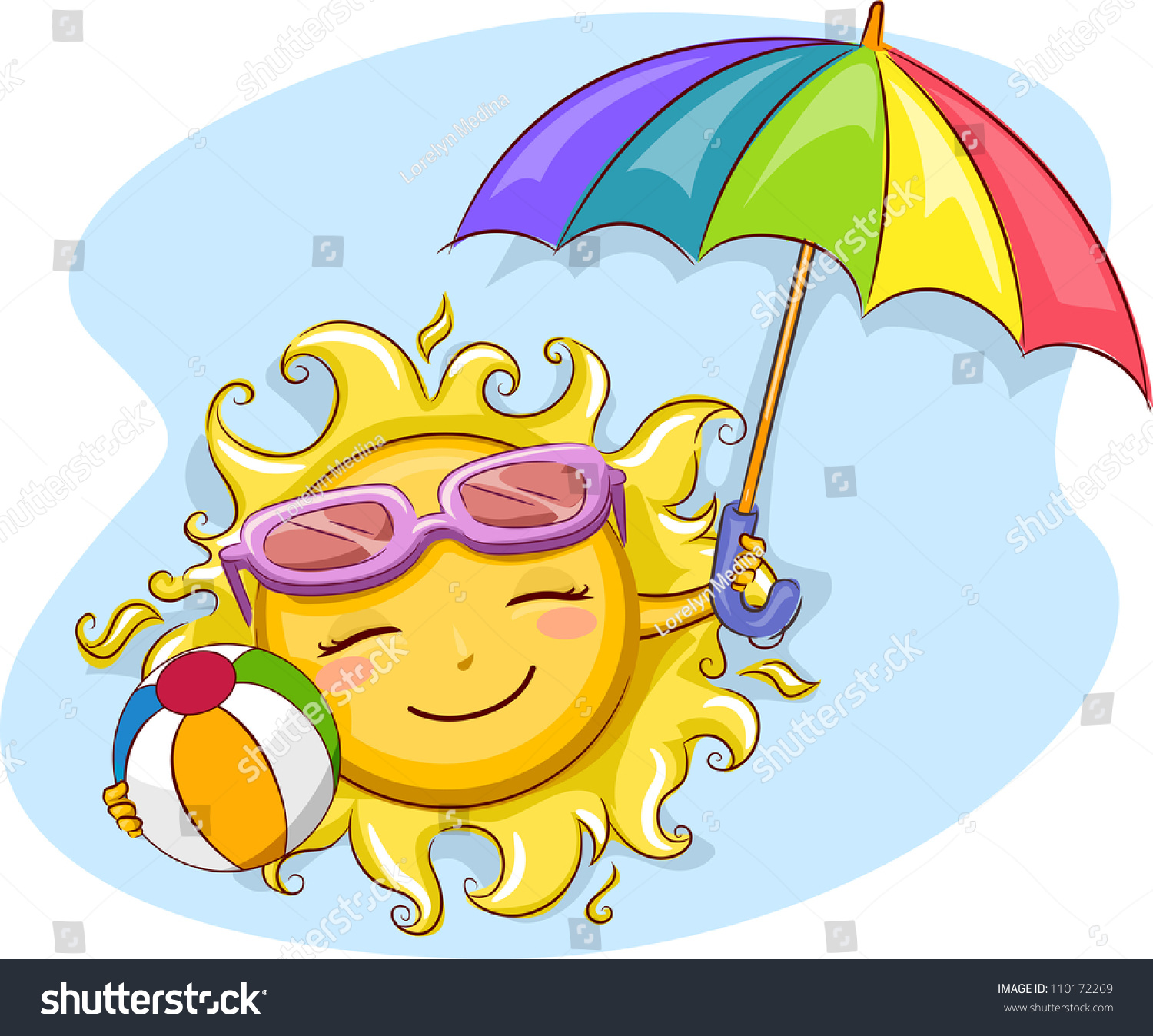 Illustration Cheerful Sun Holding Beach Umbrella Stock Vector (Royalty ...